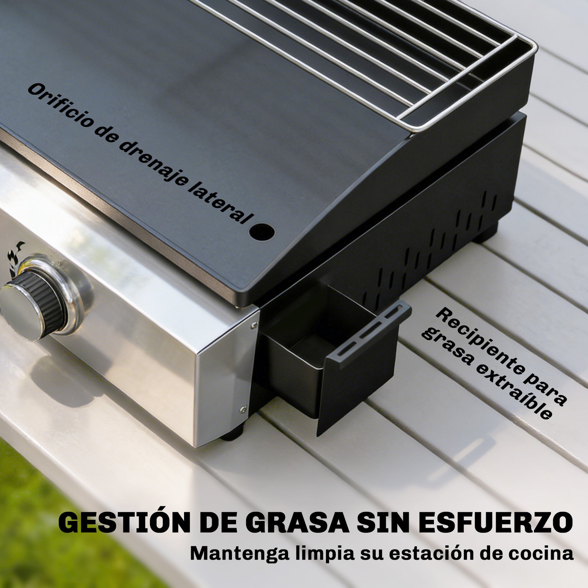 Outsunny Barbacoa de Gas BBQ Gas con 2 Quemadores 5 kW, Barbacoa Portátil con Plancha, Rejilla Calentadora y Recogedor Grasa, para Camping, Picnic, Terraza, Negro