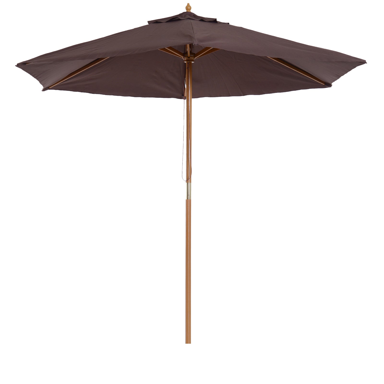 Outsunny Sombrilla de Jardín Ø250x230 cm Parasol de Terraza con 6 Varillas Poste Desmontable Anti-UV Impermeable y Marco de Madera para Playa Patio Café