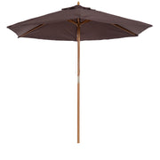 Outsunny Sombrilla de Jardín Ø250x230 cm Parasol de Terraza con 6 Varillas Poste Desmontable Anti-UV Impermeable y Marco de Madera para Playa Patio Café