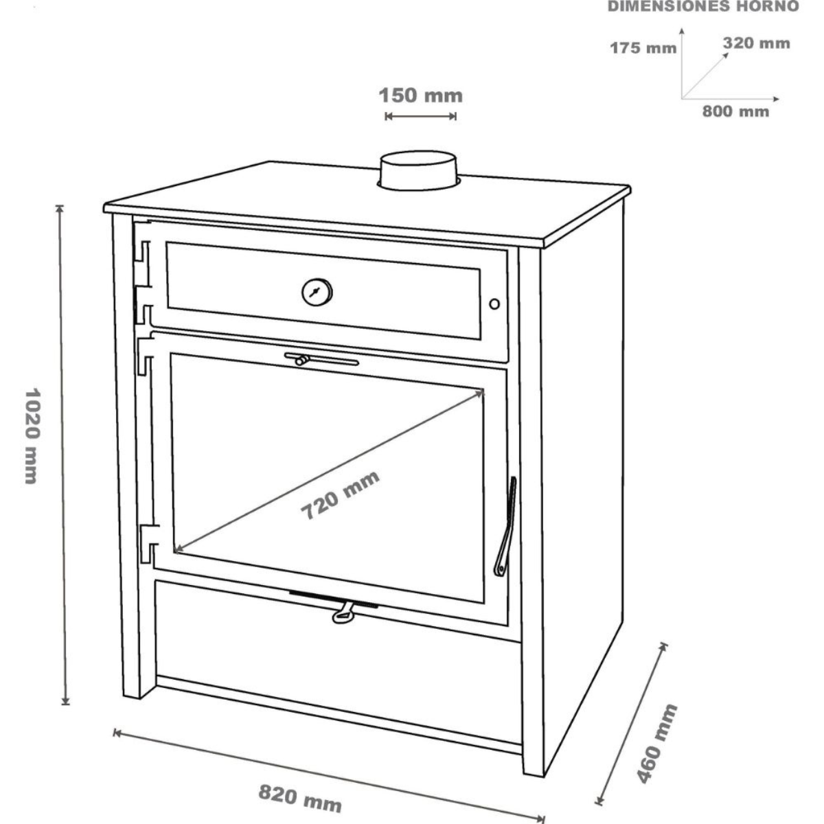 Estufa de leña modelo Zeux Horno 810