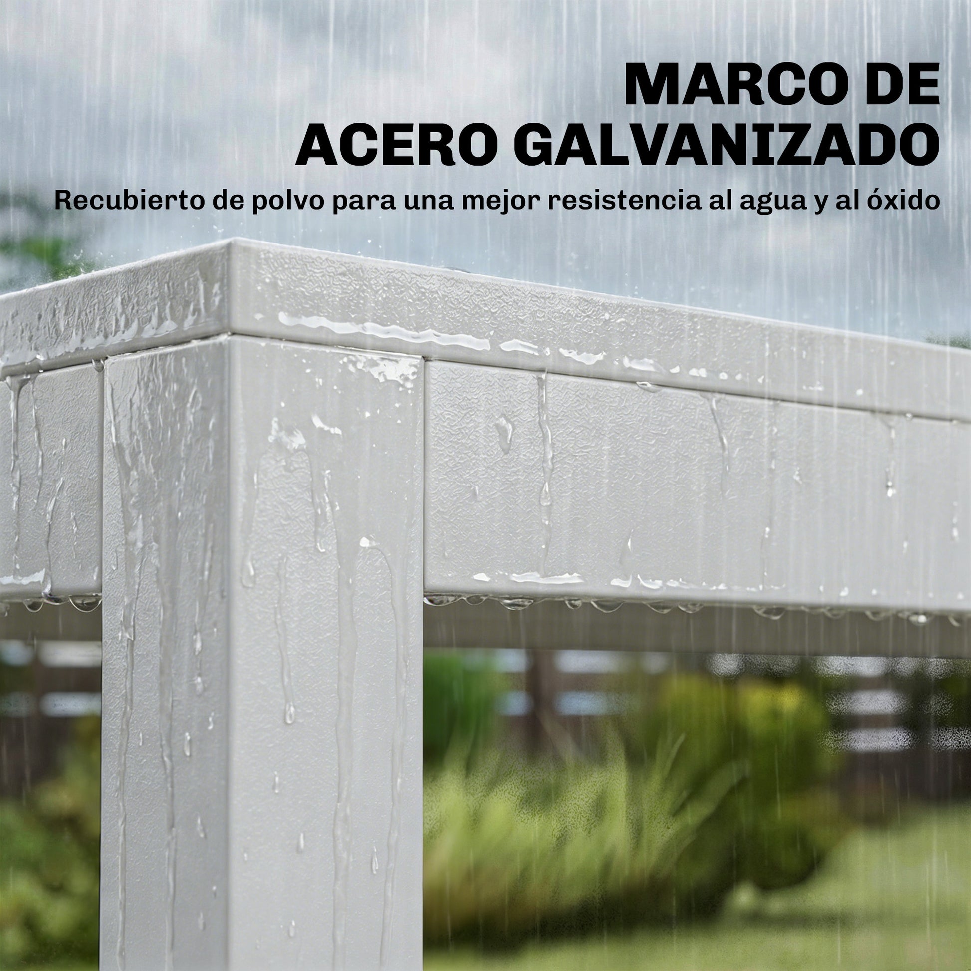 Outsunny Conjunto de Mesa y Sillas Jardín de 7 Piezas, Muebles Jardín Exterior con Mesa de Plástico PSPC, 6 Sillas Apilables Transpirables, Marco de Acero Resistente a la Intemperie, Blanco