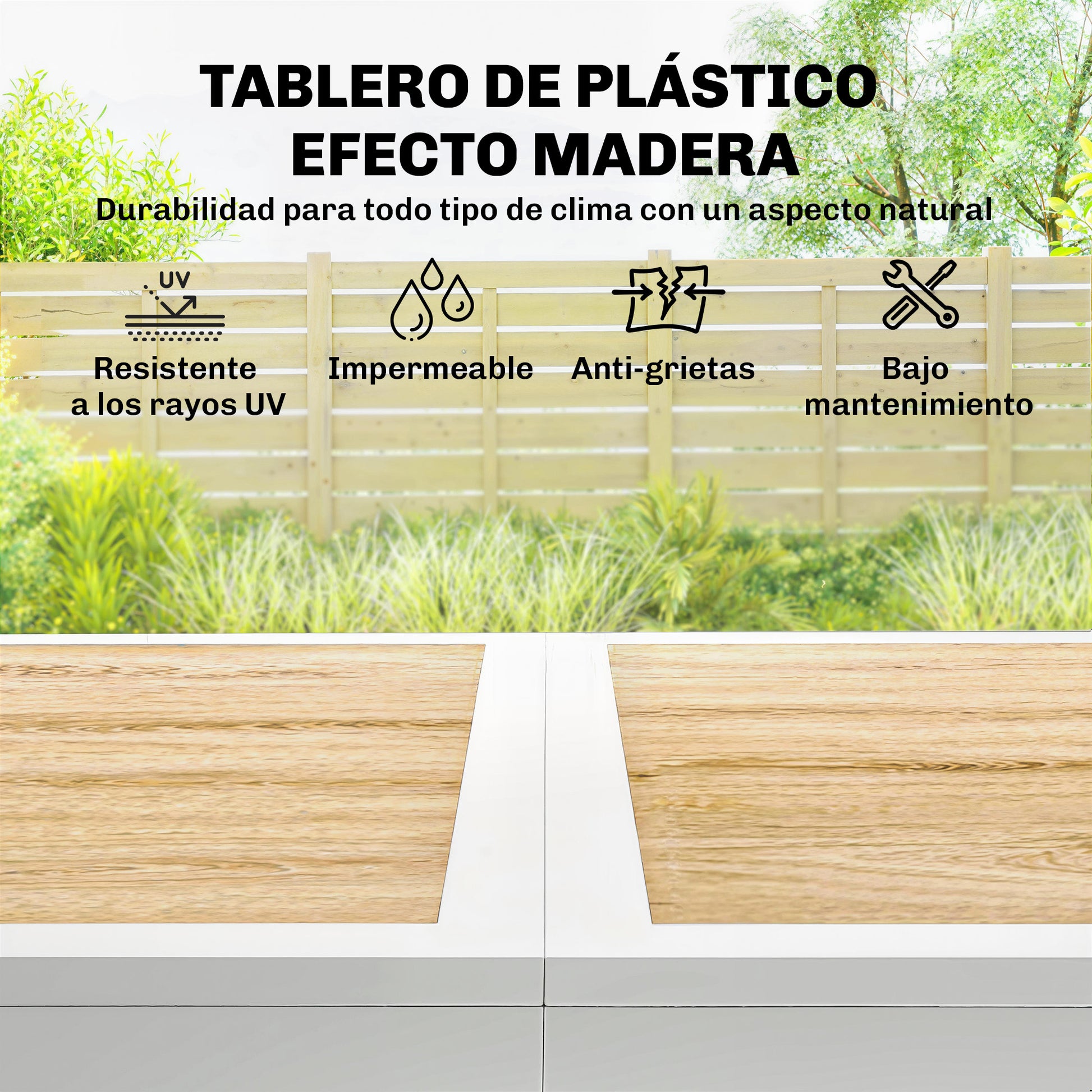 Outsunny Conjunto de Mesa y Sillas Jardín de 7 Piezas, Muebles Jardín Exterior con Mesa de Plástico PSPC, 6 Sillas Apilables Transpirables, Marco de Acero Resistente a la Intemperie, Blanco