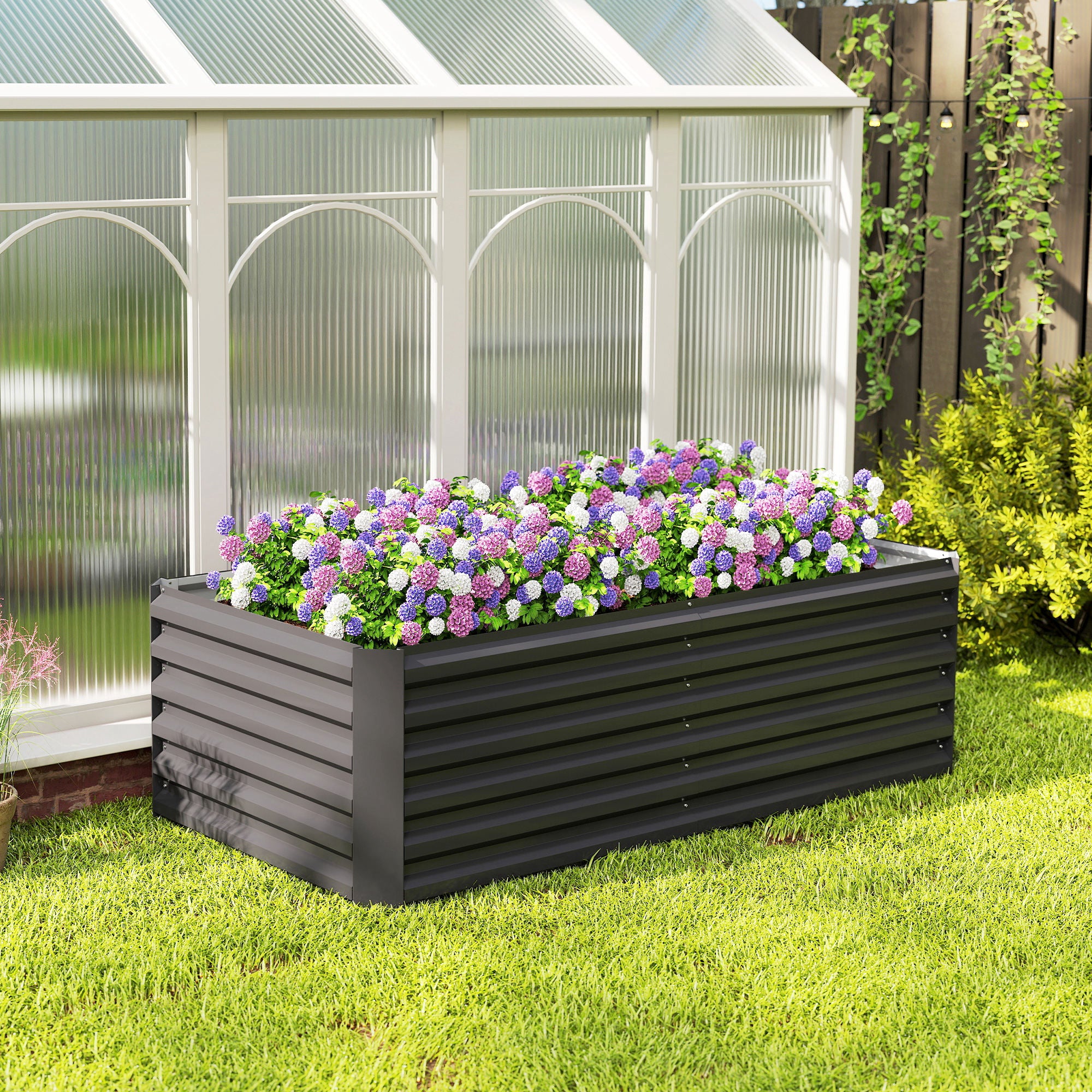 Outsunny Jardinera Exterior Grande Rectangular de Acero Galvanizado, Huerto Urbano para Cultivar Plantas, Macetero Grande Exterior con Base Abierta, Resistente a la Intemperie, 180x90x57,5 cm, Gris