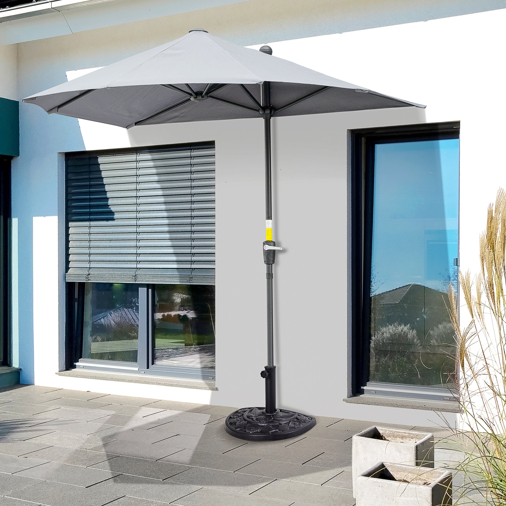 Outsunny Base de Sombrilla Semicírculo Peso 9 kg Soporte para Parasol de Resina para Poste de Paraguas de Ø3,8 cm y Ø4,8 cm para Terraza Patio Jardín Playa 50x31x32 cm Negro