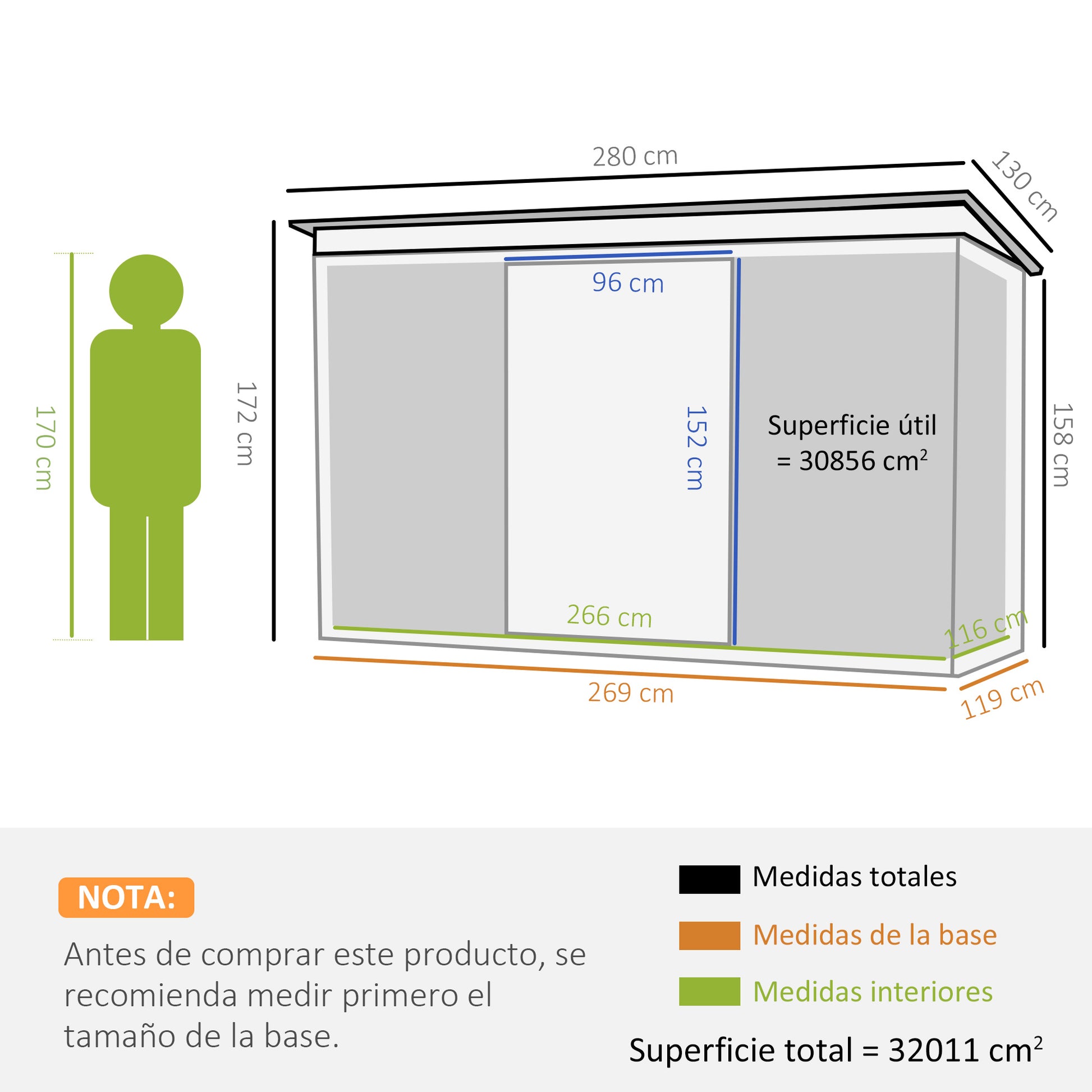 Outsunny Caseta de Jardín Exterior 3,2 m² 280x130x172 cm Cobertizo de Jardín Exterior con Puerta Corredera Techo Inclinado Base Refuerzo (Suelo NO Incluido) y 2 Ventanas Gris Oscuro