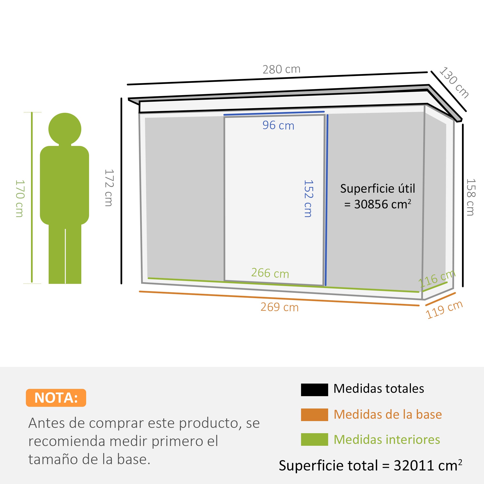 Outsunny Caseta de Jardín Exterior 3,2 m² 280x130x172 cm Cobertizo de Jardín Exterior con Puerta Corredera Techo Inclinado Base Refuerzo (Suelo NO Incluido) y 2 Ventanas Gris Oscuro