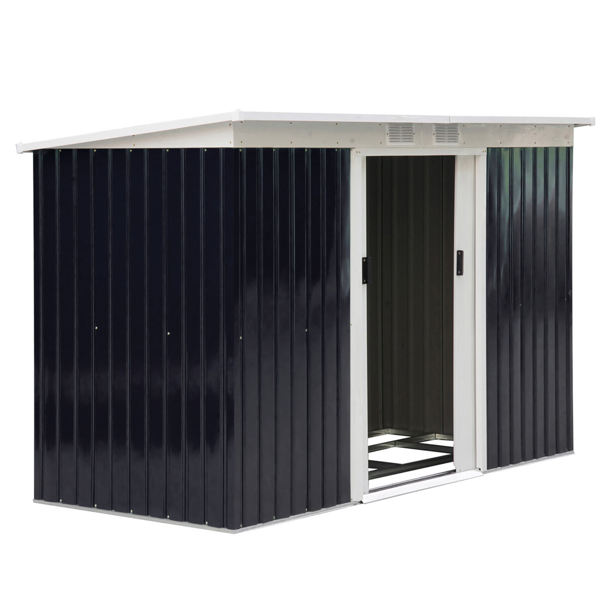 Outsunny Caseta de Jardín Exterior 3,2 m² 280x130x172 cm Cobertizo de Jardín Exterior con Puerta Corredera Techo Inclinado Base Refuerzo (Suelo NO Incluido) y 2 Ventanas Gris Oscuro