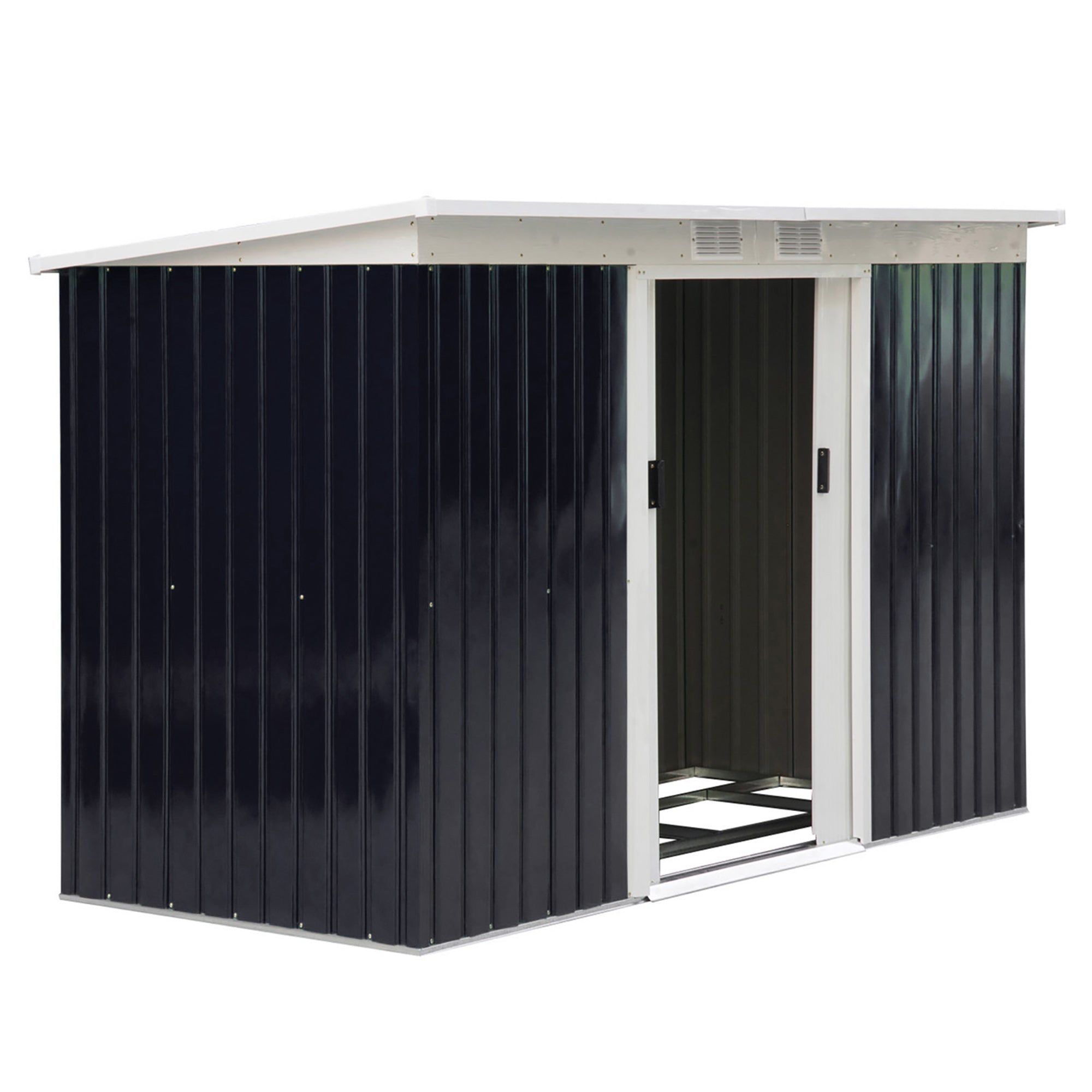 Outsunny Caseta de Jardín Exterior 3,2 m² 280x130x172 cm Cobertizo de Jardín Exterior con Puerta Corredera Techo Inclinado Base Refuerzo (Suelo NO Incluido) y 2 Ventanas Gris Oscuro