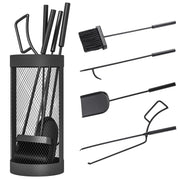 Outsunny Juego Utensilios Chimenea de 5 Piezas, Juego de Accesorios para Chimenea de Metal con Escoba, Pala, Tenazas, Atizador y Soporte, Ø16x33,5 cm, Negro