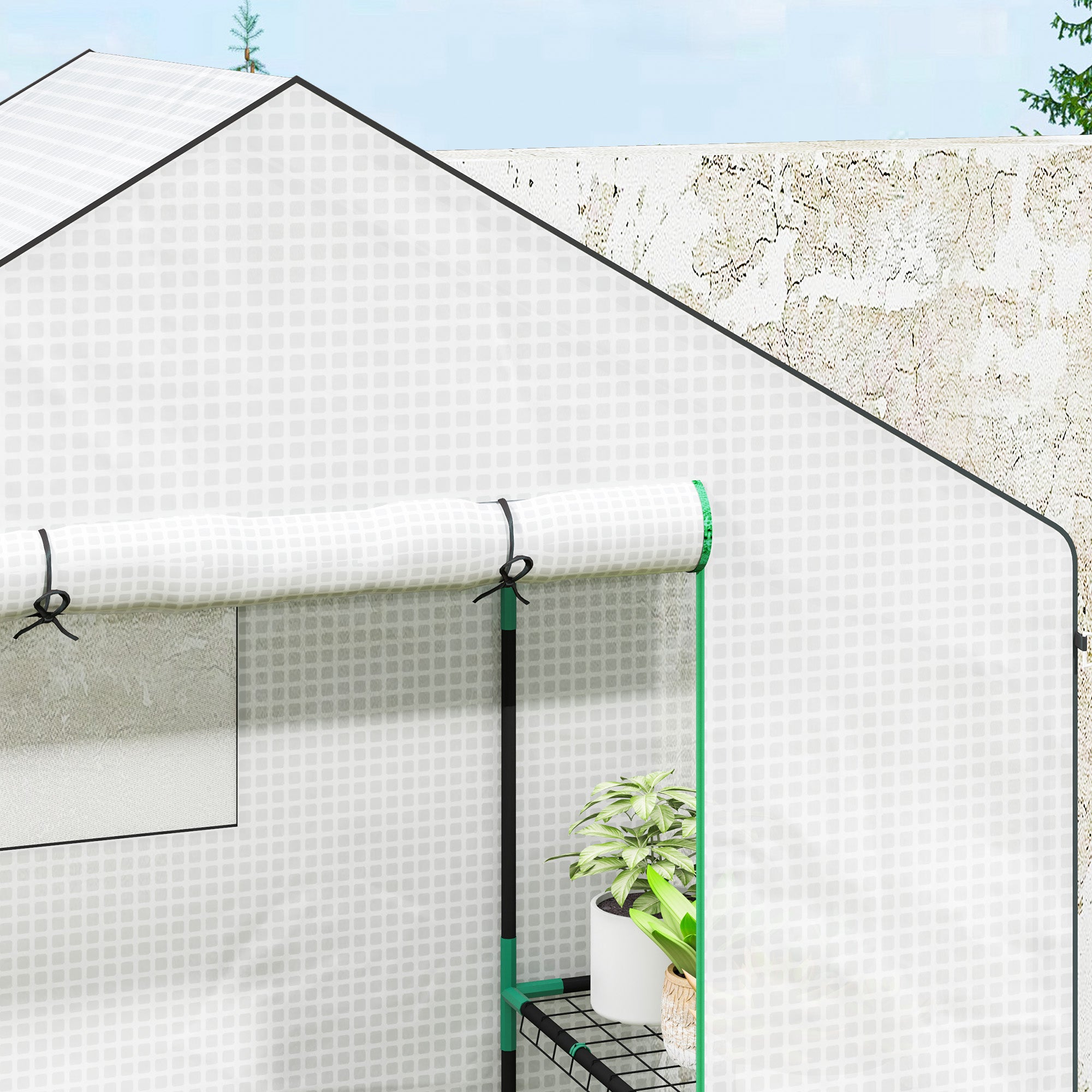 Outsunny Invernadero de Exterior de 3 Niveles Invernadero de Jardín con Puerta Enrollable 2 Ventanas Estantes en Forma de U para Cultivo de Plantas en Terraza Patio 140x73x190 cm Blanco