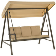 Outsunny Columpio de Jardín de 3 Plazas Balancín Exterior Jardín con Toldo Ajustable Cojines Extraíbles y Estructura de Acero 200x125x175 cm Beige