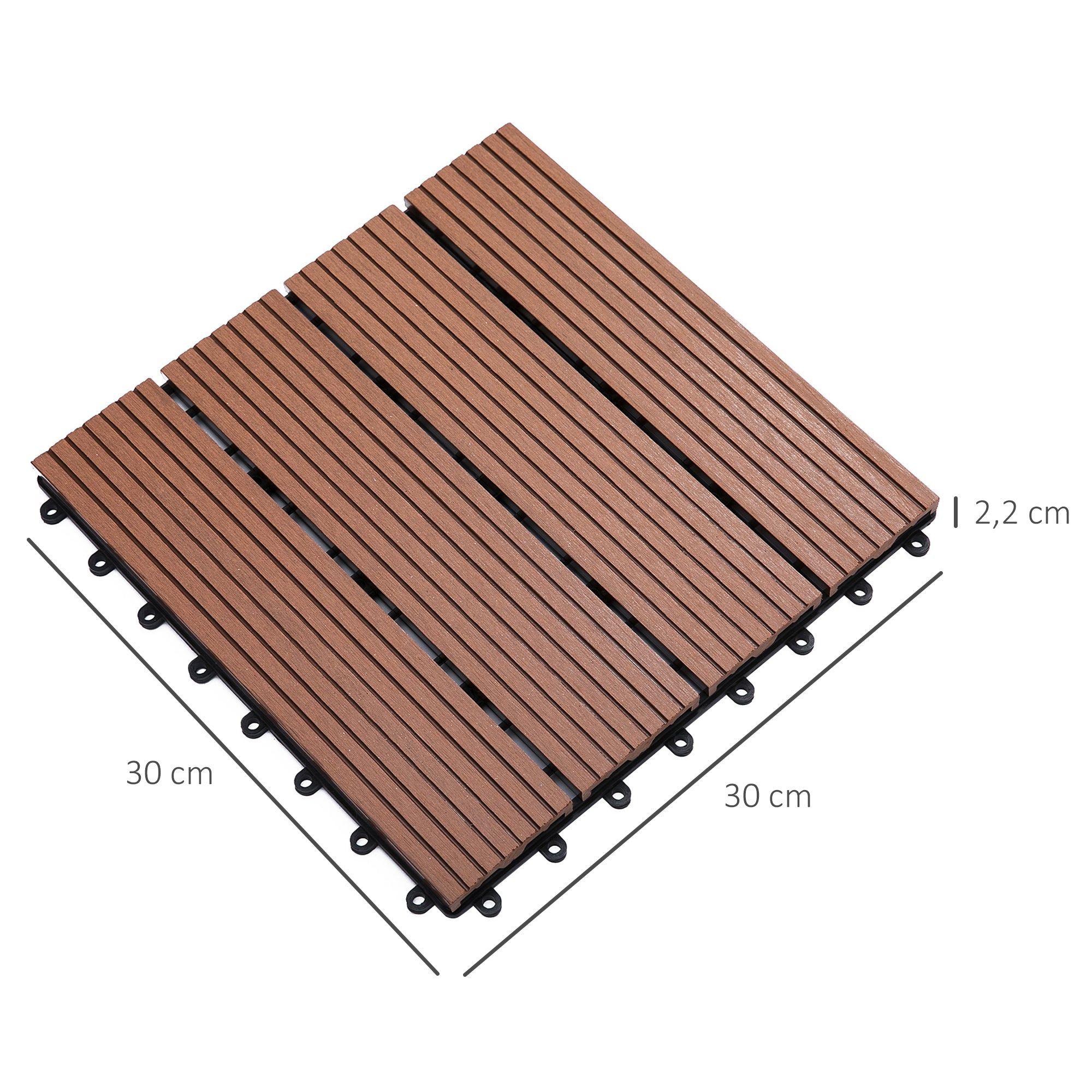 Outsunny Set de 11 Piezas Baldosas de Exterior 30x30 cm 1 m² Suelo de Jardín Exterior Antideslizantes y Resistentes al Clima de Fácil Instalación para Jardín Terraza Balcón Marrón