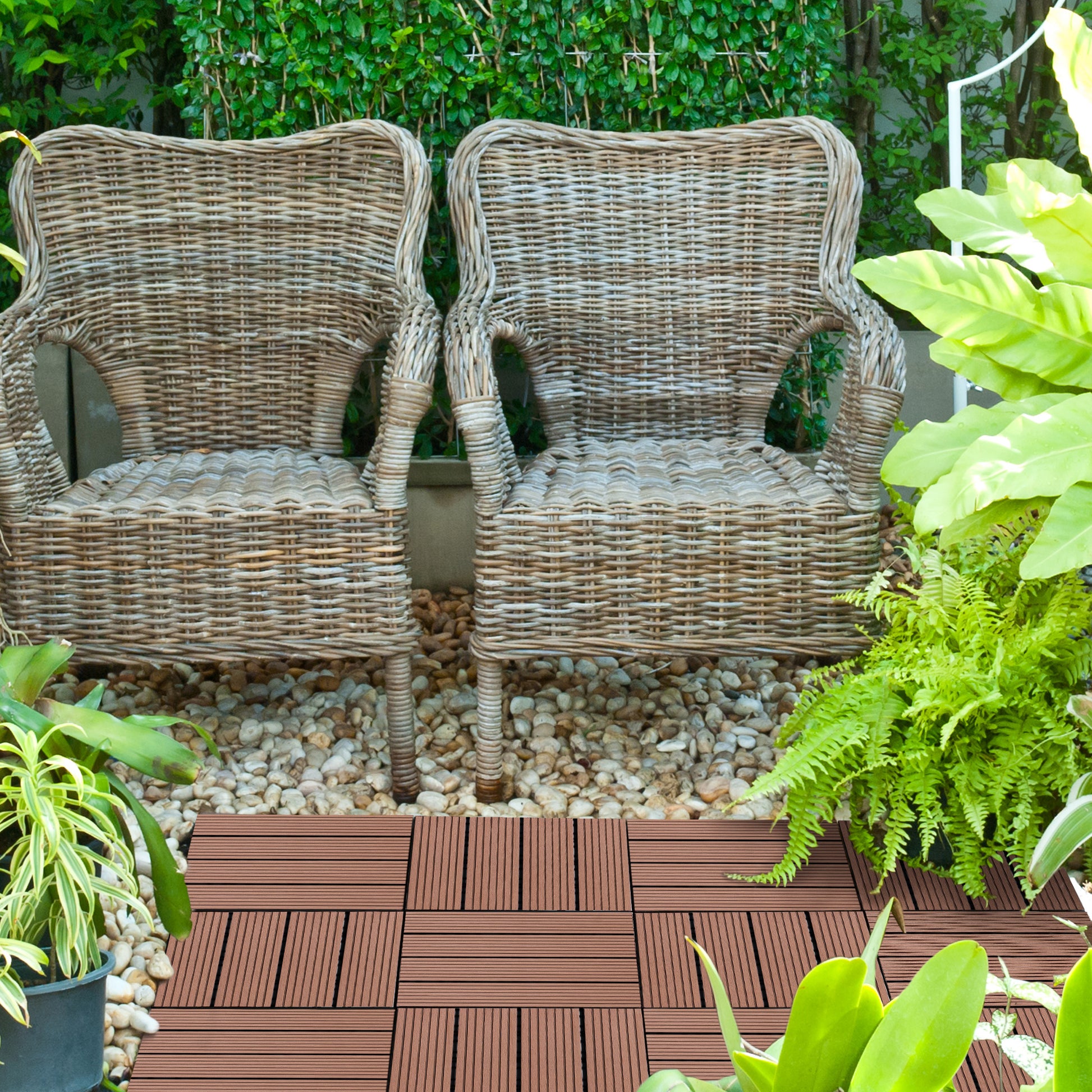 Outsunny Set de 11 Piezas Baldosas de Exterior 30x30 cm 1 m² Suelo de Jardín Exterior Antideslizantes y Resistentes al Clima de Fácil Instalación para Jardín Terraza Balcón Marrón