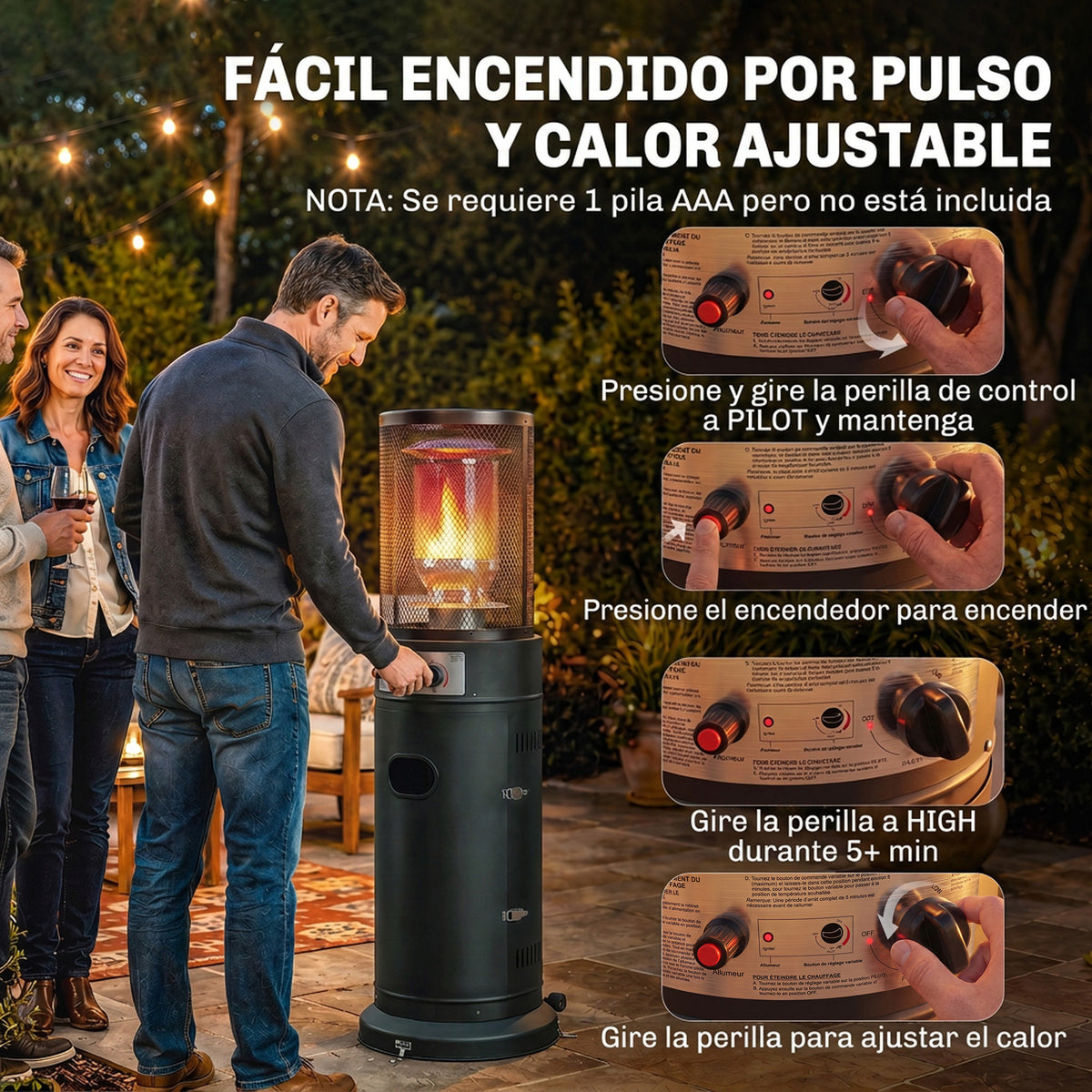 Outsunny Estufa de Gas Exterior, 11 kW, Calefactor de Gas para Terraza Portátil con Regulación Continua, Encendido por Impulsos, Rejilla Protectora, Antivuelco y Ruedas para Propano y GLP 30 m², Negro