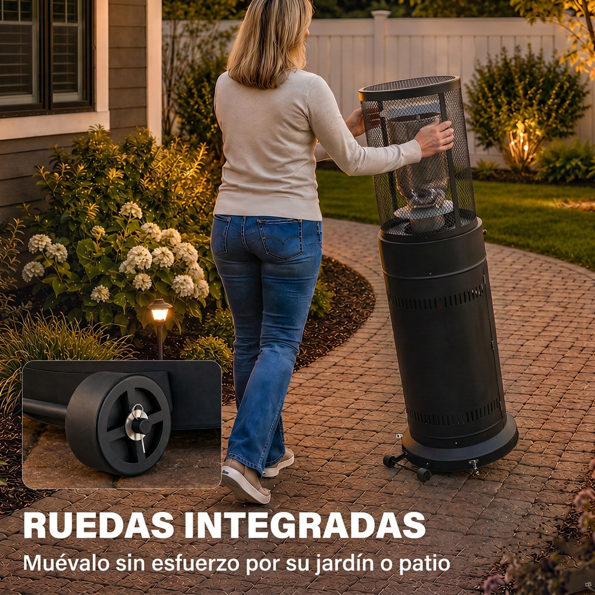 Outsunny Estufa de Gas Exterior, 11 kW, Calefactor de Gas para Terraza Portátil con Regulación Continua, Encendido por Impulsos, Rejilla Protectora, Antivuelco y Ruedas para Propano y GLP 30 m², Negro