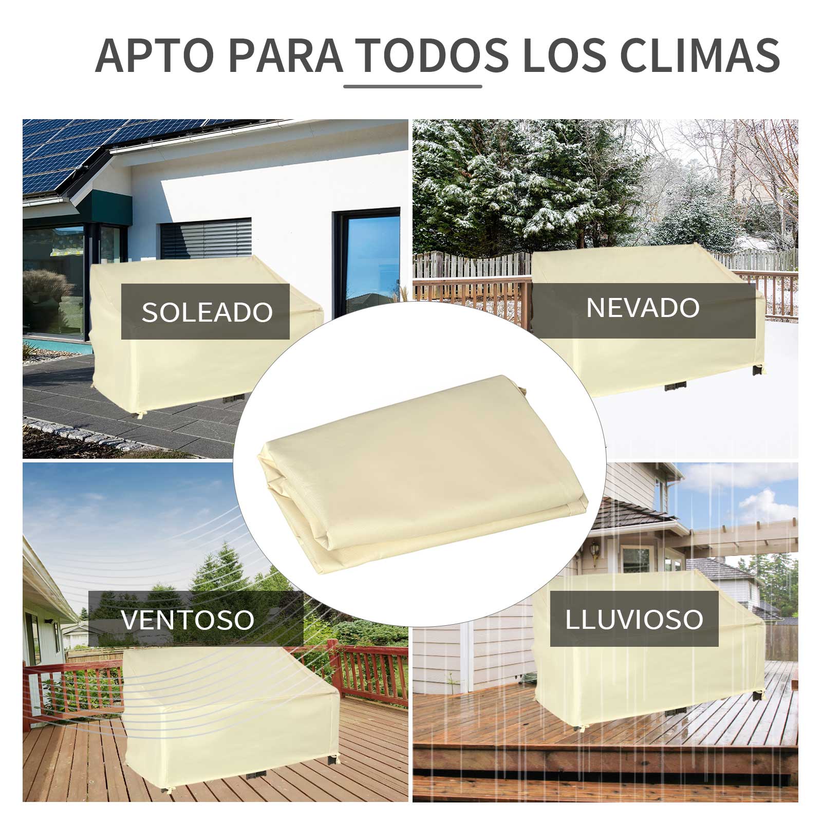 Outsunny Funda Protectora para Banco de 2 Plazas 140x84x56/94 cm Cubierta de Muebles Exterior Tela Oxford 600D con Recubrimiento Impermeable para Jardín Patio Terraza Crema