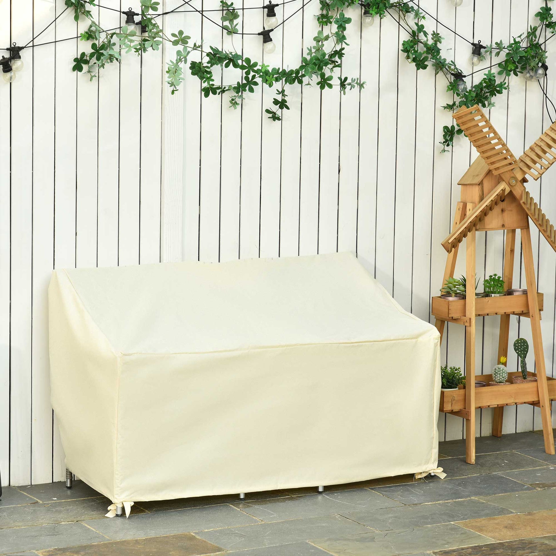 Outsunny Funda Protectora para Banco de 2 Plazas 140x84x56/94 cm Cubierta de Muebles Exterior Tela Oxford 600D con Recubrimiento Impermeable para Jardín Patio Terraza Crema