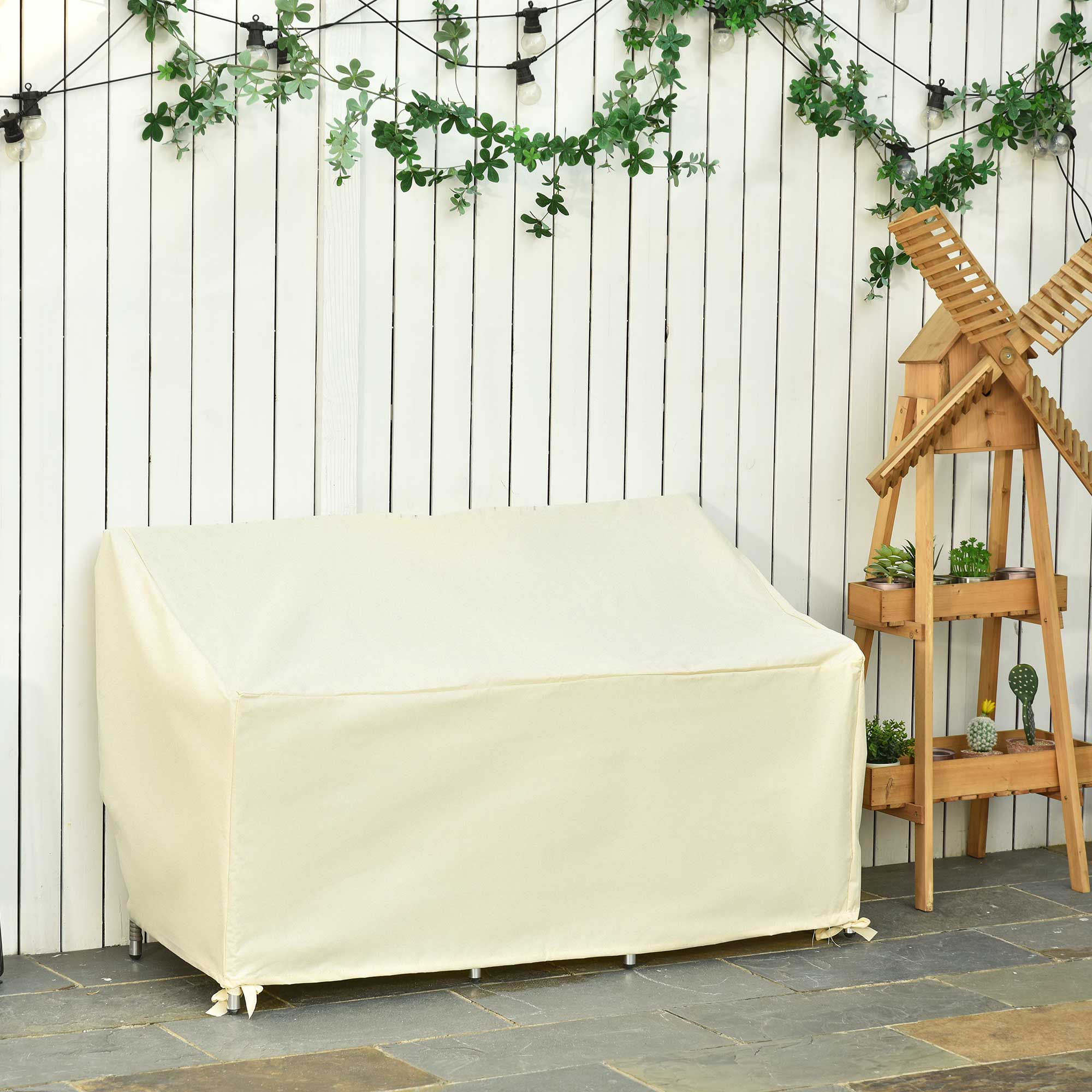 Outsunny Funda Protectora para Banco de 2 Plazas 140x84x56/94 cm Cubierta de Muebles Exterior Tela Oxford 600D con Recubrimiento Impermeable para Jardín Patio Terraza Crema