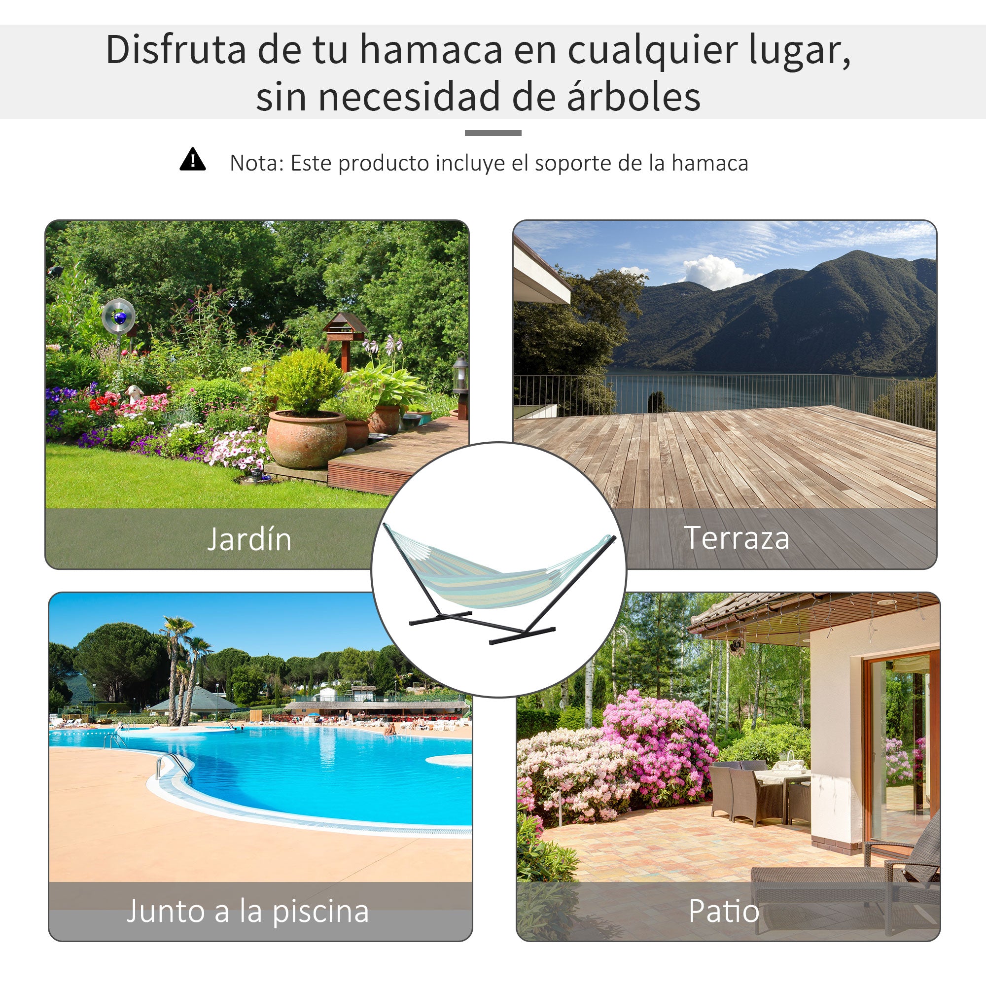Outsunny Soporte para Hamaca de Metal Estructura para Hamaca Carga 120 kg para Jardín Terraza Patio 360x92x112 cm Negro