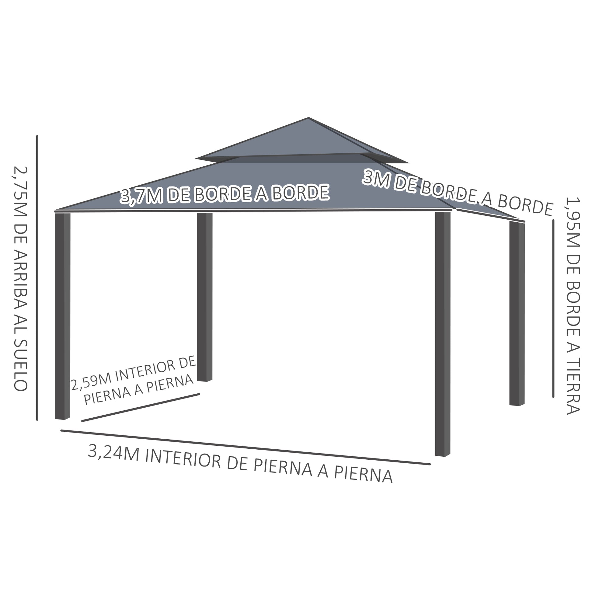 Outsunny Cenador de Jardín 3,7x3 m Gazebo de Exterior con 4 Paredes Laterales 4 Mosquiteras Doble Techo Impermeable y Anti-UV para Terraza Patio Playa Beige