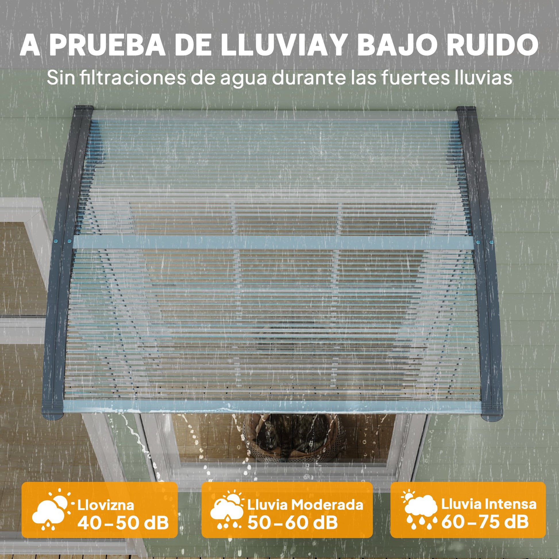 Outsunny Marquesinas Exterior para Puertas y Ventanas, 100x75 cm, Tejadillo de Protección contra Sol y Lluvia, con Cubierta de Policarbonato, Barra de Aluminio, Transparente