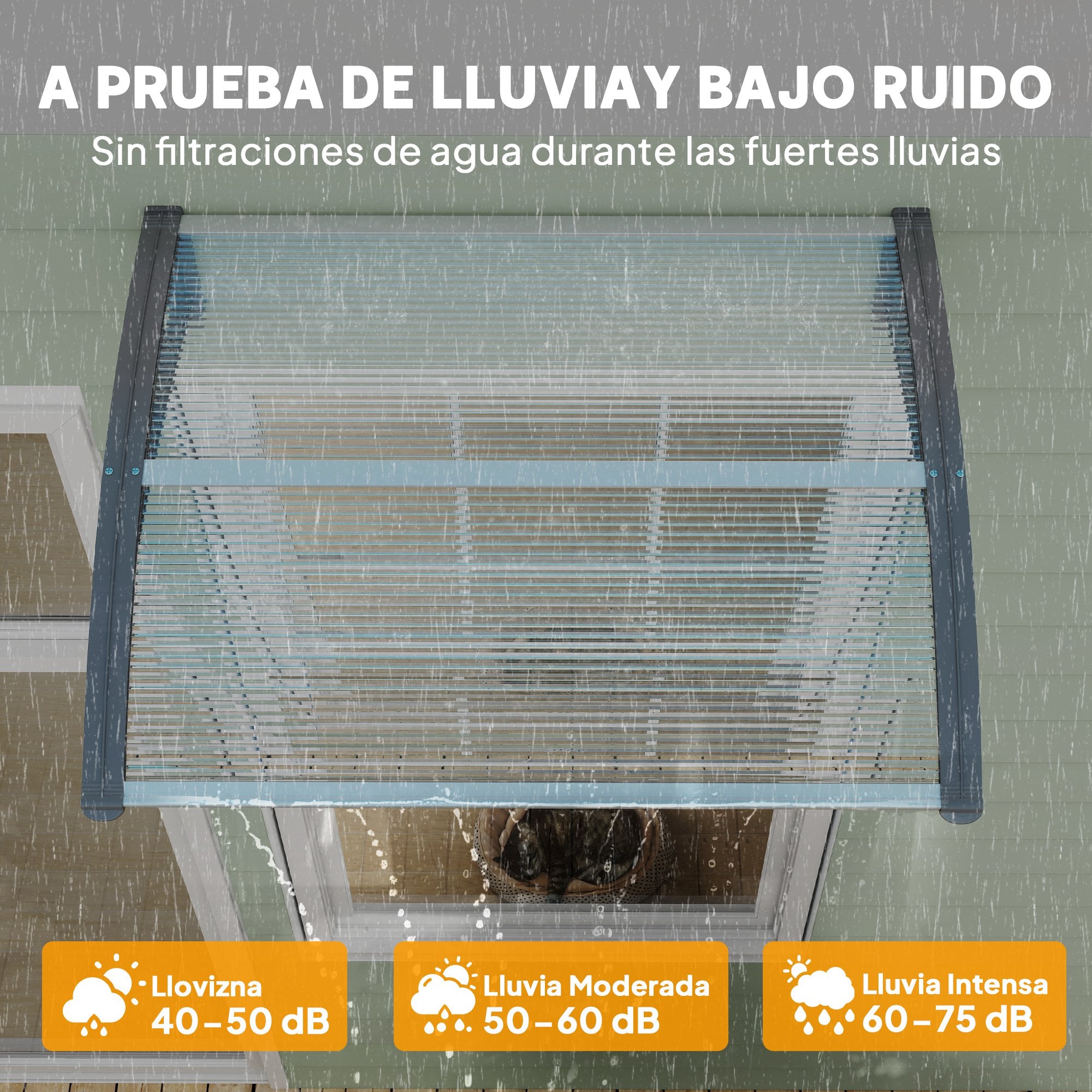 Outsunny Marquesinas Exterior para Puertas y Ventanas, 100x75 cm, Tejadillo de Protección contra Sol y Lluvia, con Cubierta de Policarbonato, Barra de Aluminio, Transparente