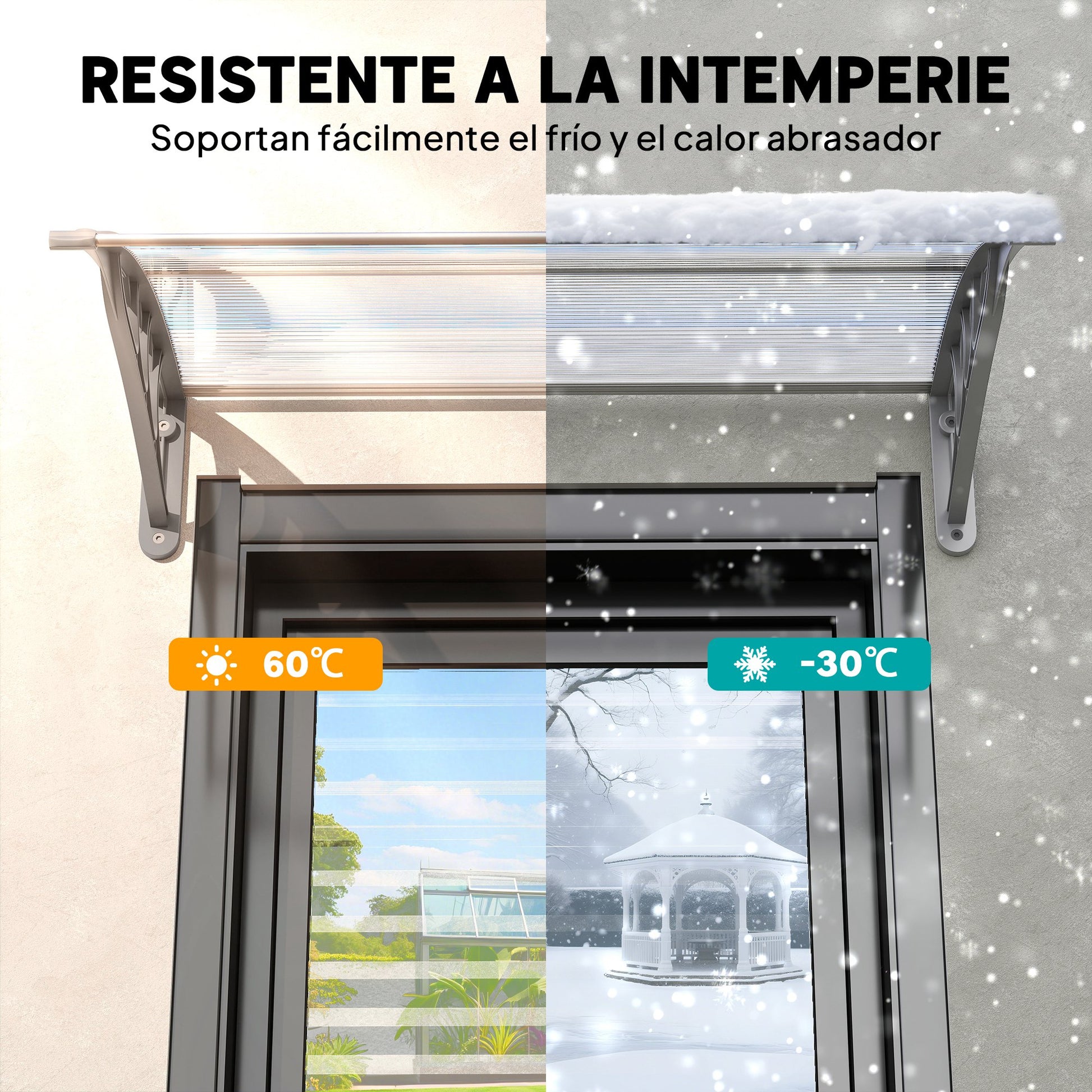 Outsunny Marquesinas Exterior para Puertas y Ventanas, 100x75 cm, Tejadillo de Protección contra Sol y Lluvia, con Cubierta de Policarbonato, Barra de Aluminio, Transparente