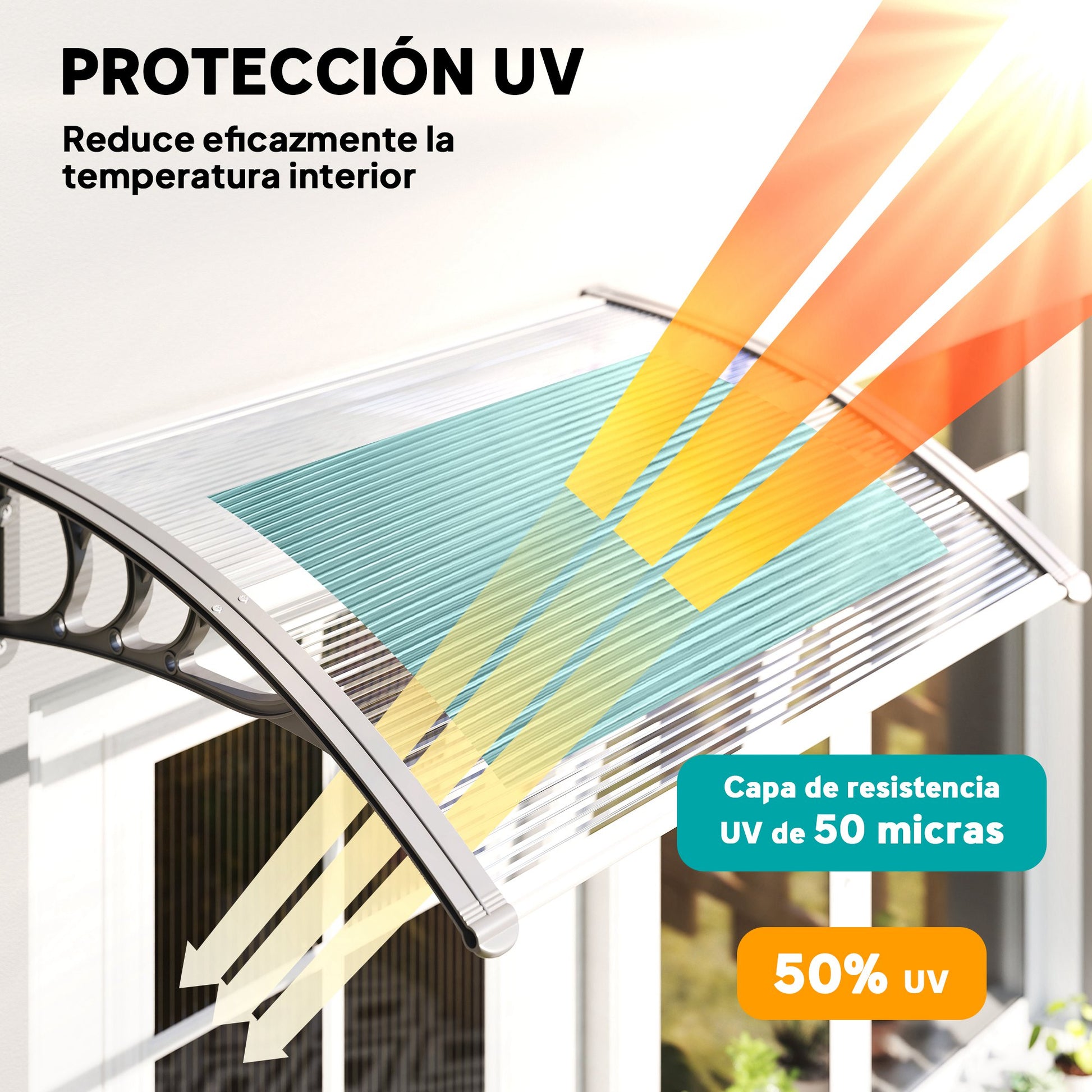 Outsunny Marquesinas Exterior para Puertas y Ventanas, 100x75 cm, Tejadillo de Protección contra Sol y Lluvia, con Cubierta de Policarbonato, Barra de Aluminio, Transparente