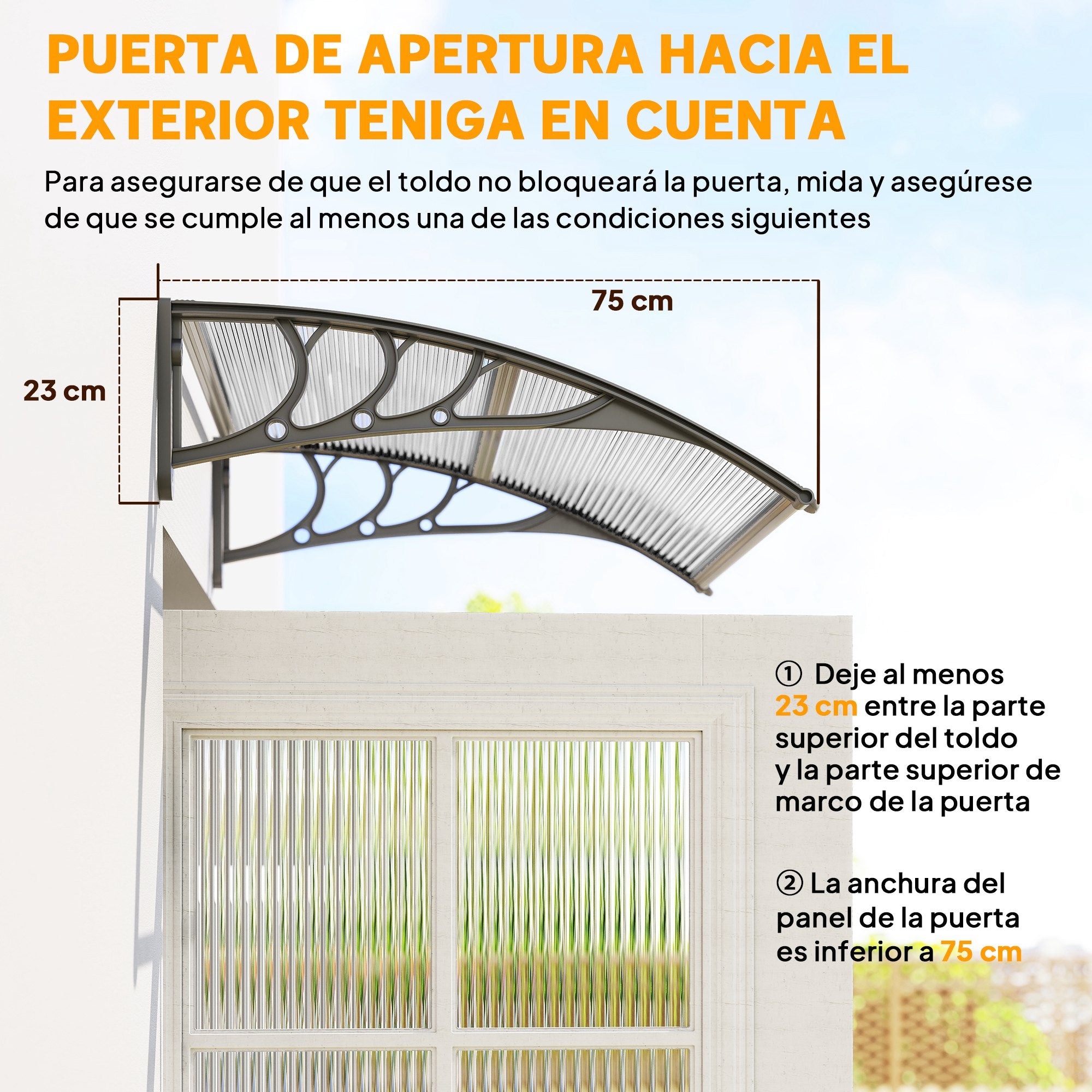 Outsunny Marquesinas Exterior para Puertas y Ventanas, 100x75 cm, Tejadillo de Protección contra Sol y Lluvia, con Cubierta de Policarbonato, Barra de Aluminio, Transparente