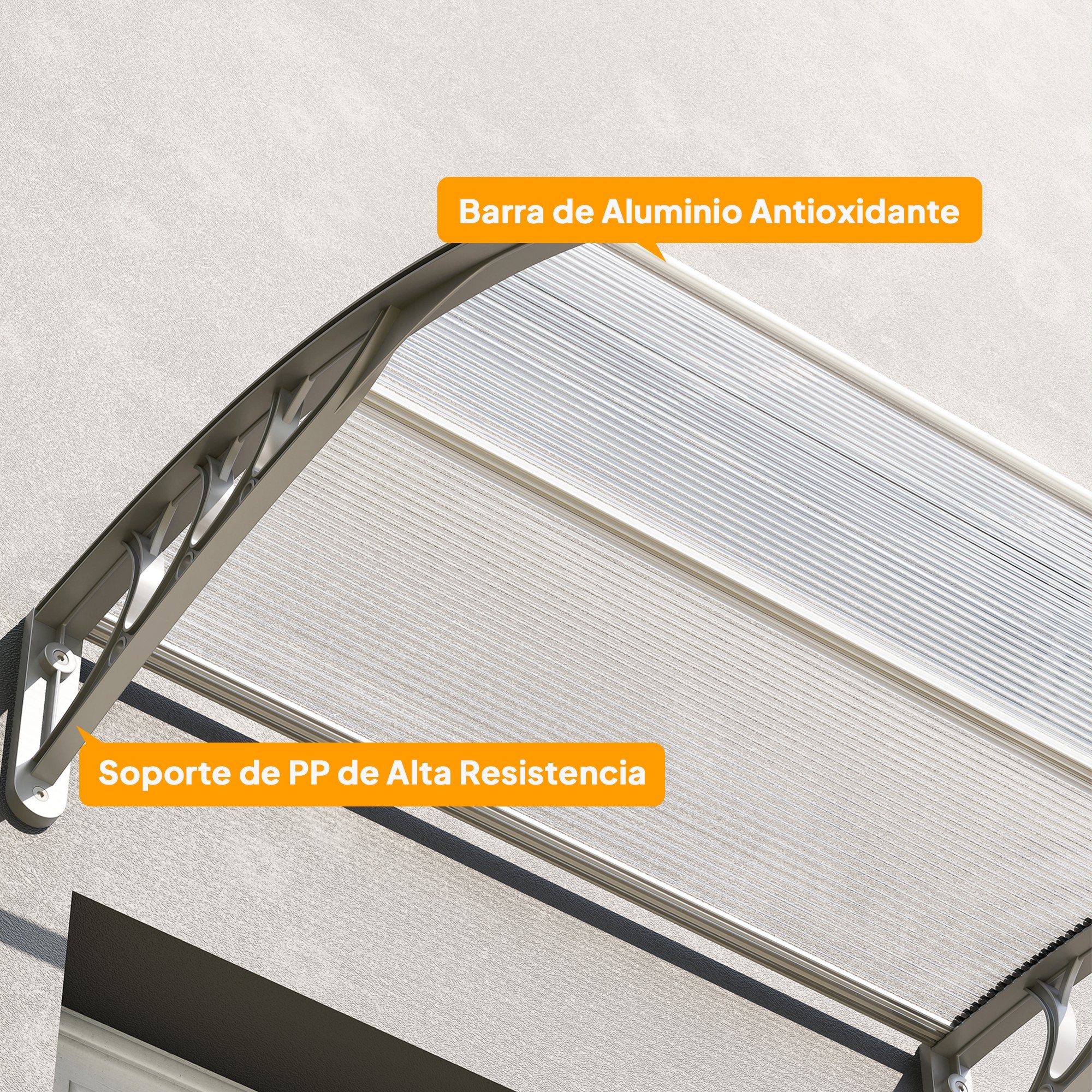 Outsunny Marquesinas Exterior para Puertas y Ventanas, 100x75 cm, Tejadillo de Protección contra Sol y Lluvia, con Cubierta de Policarbonato, Barra de Aluminio, Transparente