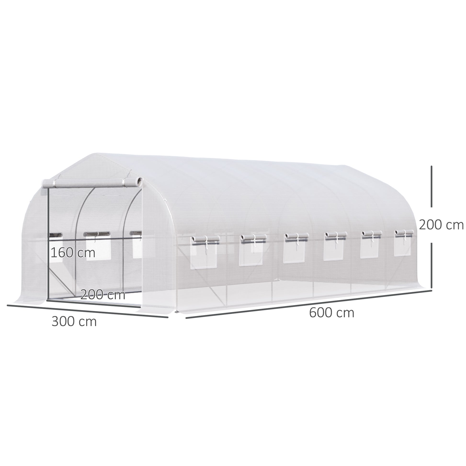 Outsunny Invernadero de Túnel 6x3x2 m Invernadero de Jardín con Puerta y 12 Ventanas Enrollables de Polietileno 140g/㎡ y Acero Galvanizado Huerto para Cultivos Plantas Flores Blanco