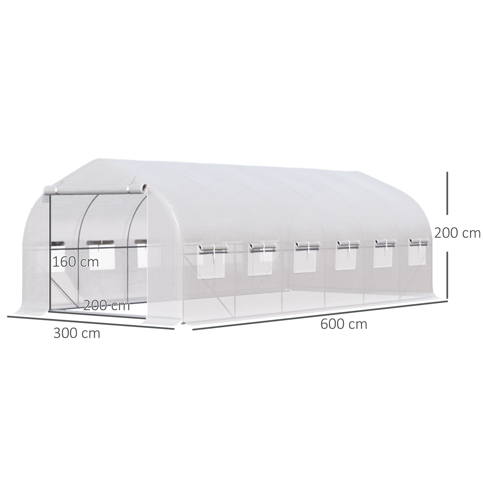 Outsunny Invernadero de Túnel 6x3x2 m Invernadero de Jardín con Puerta y 12 Ventanas Enrollables de Polietileno 140g/㎡ y Acero Galvanizado Huerto para Cultivos Plantas Flores Blanco