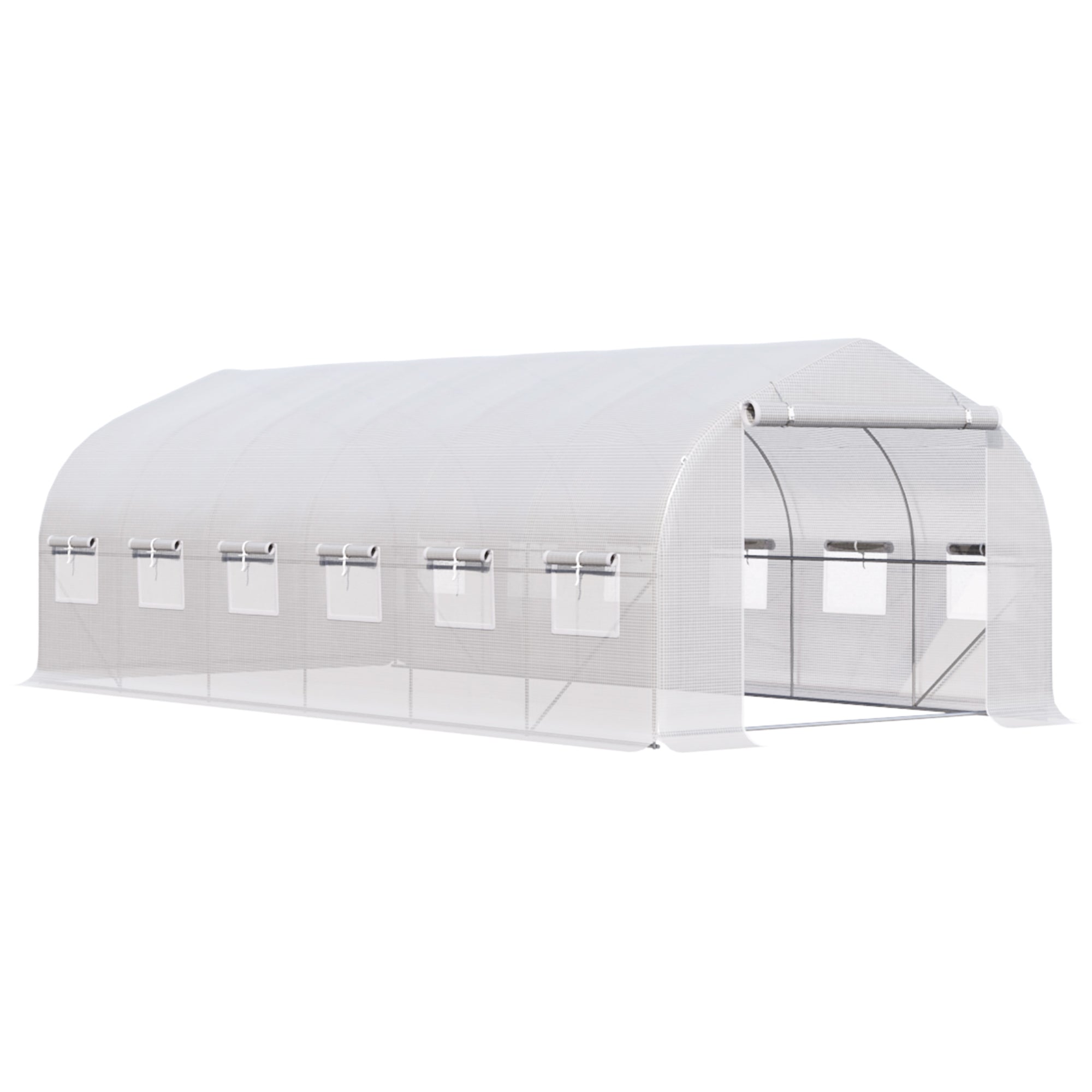 Outsunny Invernadero de Túnel 6x3x2 m Invernadero de Jardín con Puerta y 12 Ventanas Enrollables de Polietileno 140g/㎡ y Acero Galvanizado Huerto para Cultivos Plantas Flores Blanco