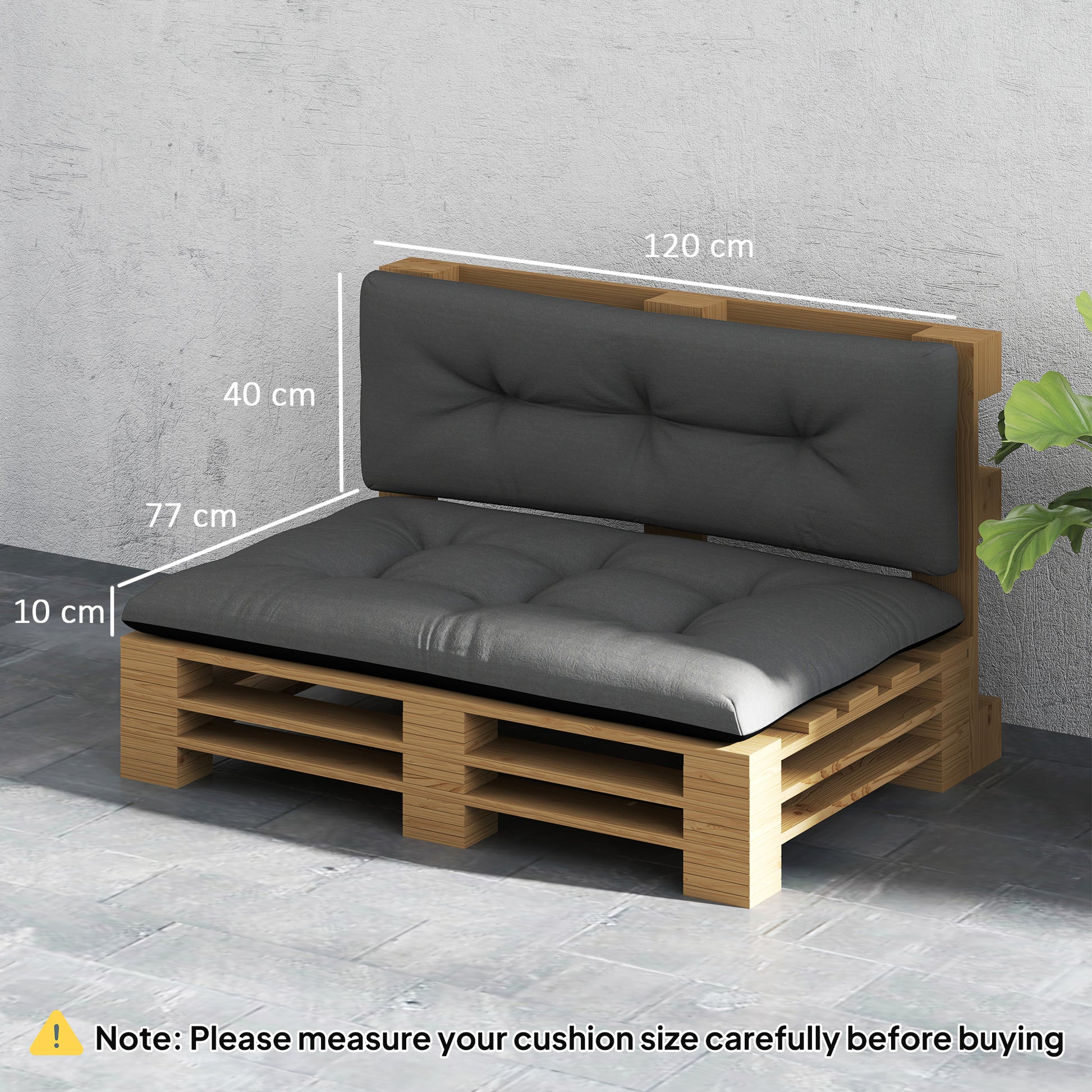 Outsunny Conjunto de 2 Cojines para Palets con Tela Resistente Impermeable Anti-UV Cojines Exterior para Jardín Terraza Interior Asiento 120x77 cm Respaldo 120x40 cm Gris Oscuro