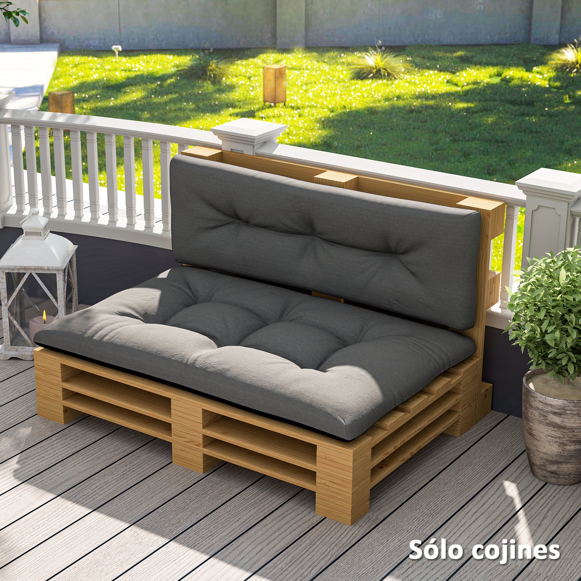 Outsunny Conjunto de 2 Cojines para Palets con Tela Resistente Impermeable Anti-UV Cojines Exterior para Jardín Terraza Interior Asiento 120x77 cm Respaldo 120x40 cm Gris Oscuro