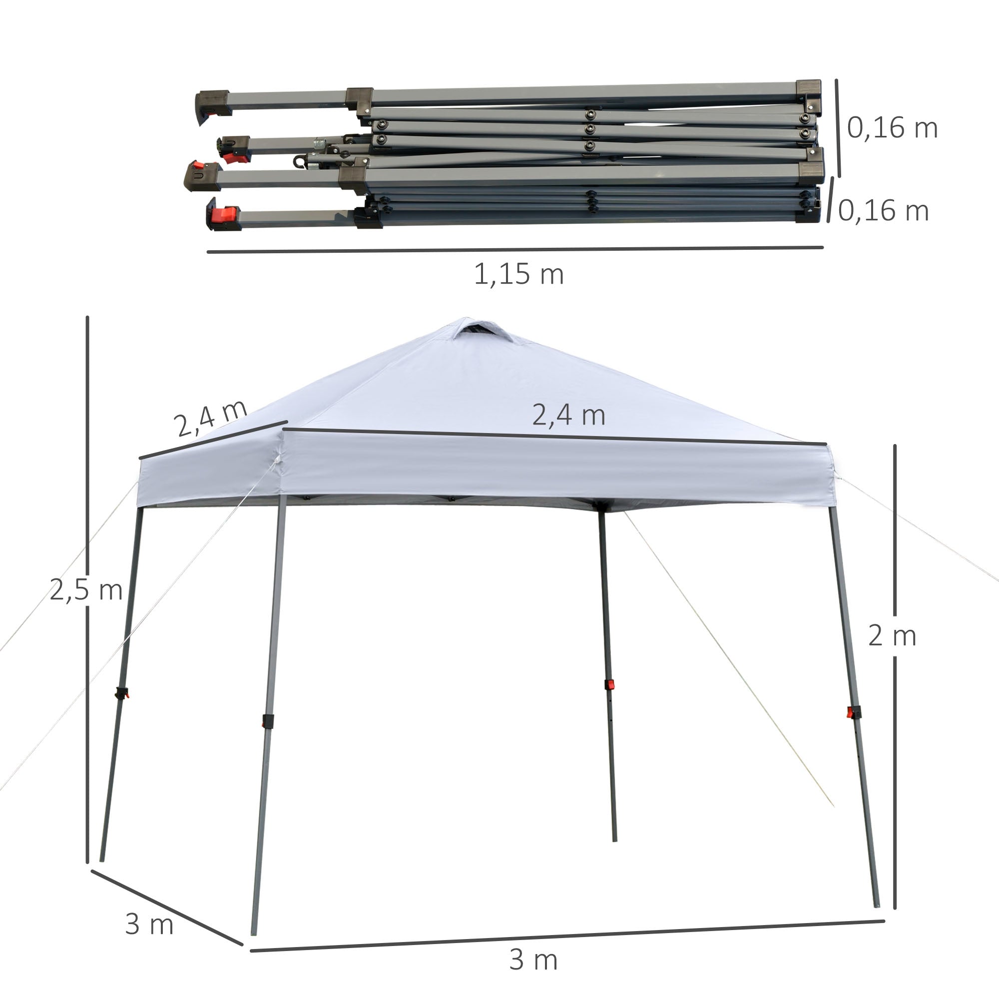 Outsunny Cenador Plegable 3x3m Carpa de Jardín con Bolsa de Transporte con Ruedas Impermeable y Marco de Acero Gazebo para Exterior Fiestas Camping Blanco