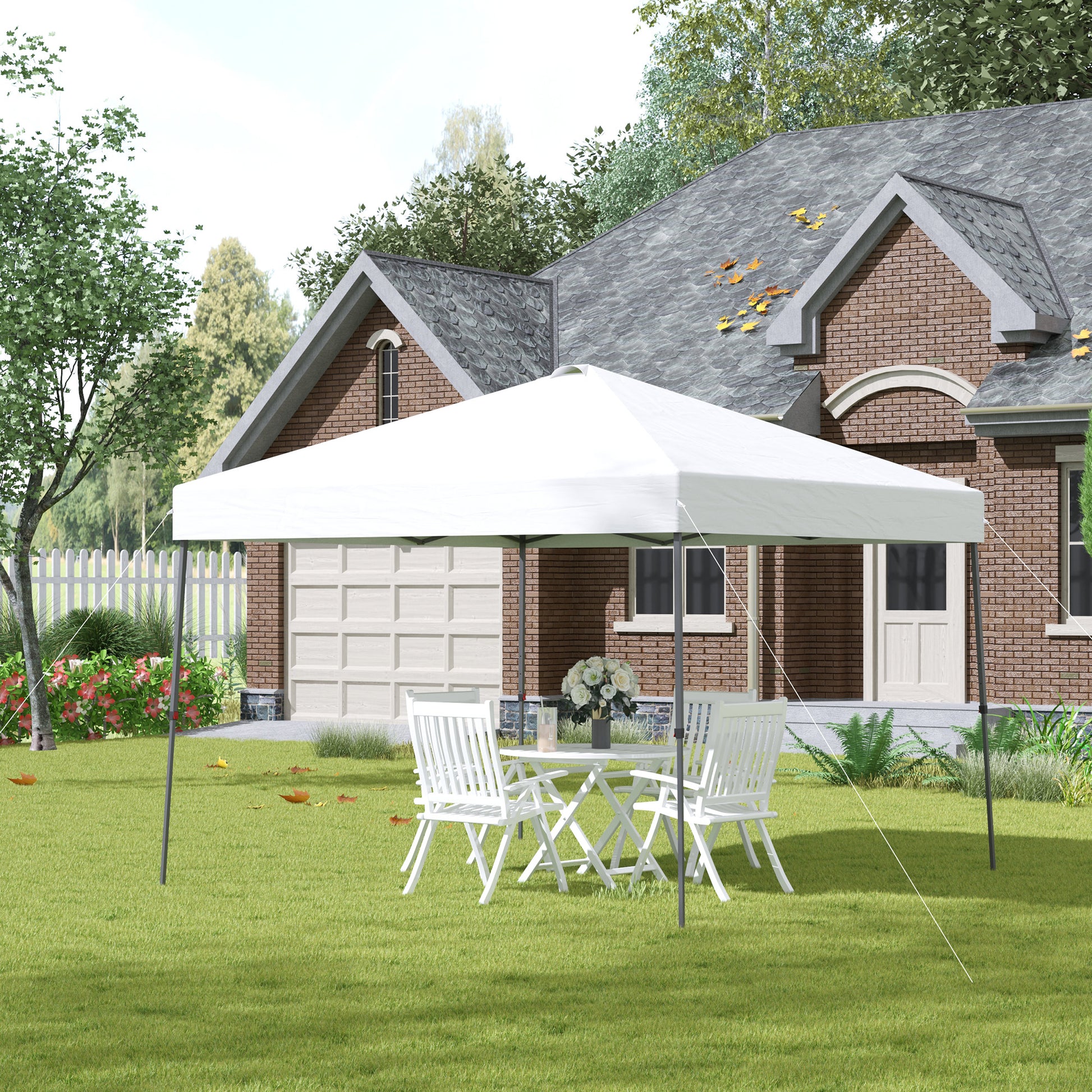Outsunny Cenador Plegable 3x3m Carpa de Jardín con Bolsa de Transporte con Ruedas Impermeable y Marco de Acero Gazebo para Exterior Fiestas Camping Blanco