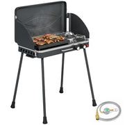 Outsunny Barbacoa de Gas Portátil 2 en 1, Barbacoa de Gas Propano 7 kW de Mesa o de Pie con Plancha Grande, Patas Desmontables, Protectores de Viento, para Picnic, Camping, Negro