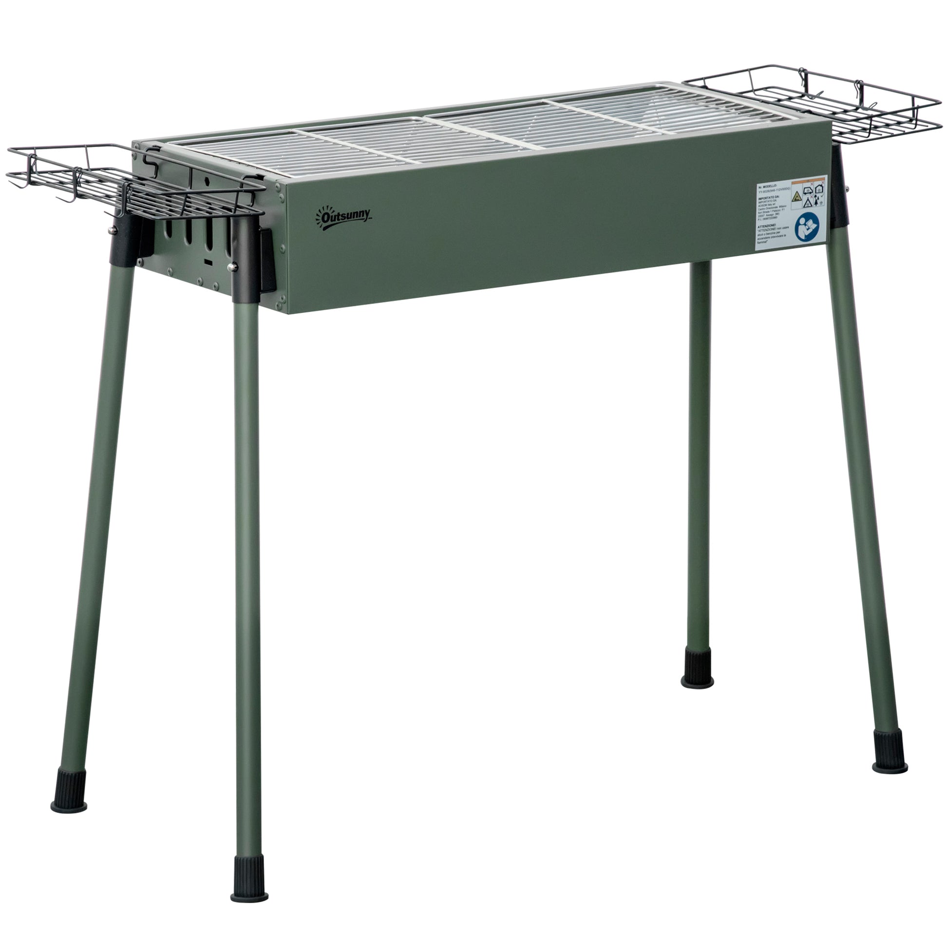 Outsunny Barbacoa de Carbón Barbacoa Portátil 94x39x70 cm con 2 Parrillas de Acero Inoxidable y 2 Especieros para Acampar Picnic Camping Jardín Verde Oliva