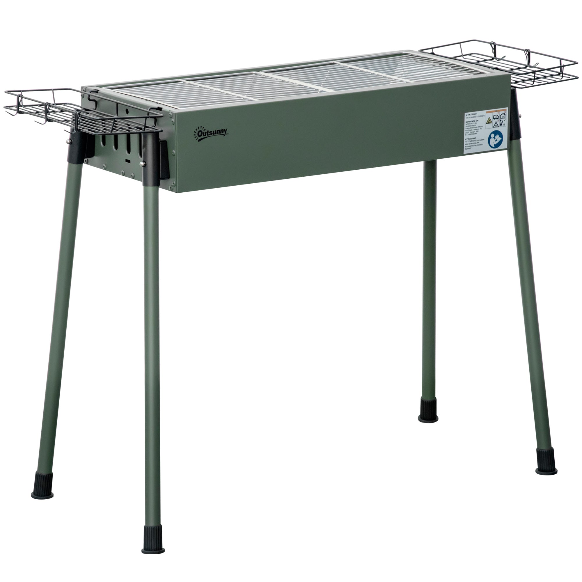 Outsunny Barbacoa de Carbón Barbacoa Portátil 94x39x70 cm con 2 Parrillas de Acero Inoxidable y 2 Especieros para Acampar Picnic Camping Jardín Verde Oliva