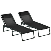Outsunny Conjunto de 2 Tumbonas Plegables Tumbonas de Jardín Reclinables con Respaldo Ajustable en 4 Posiciones Carga 120 kg para Terraza Piscina Playa 197x58x30 cm Negro