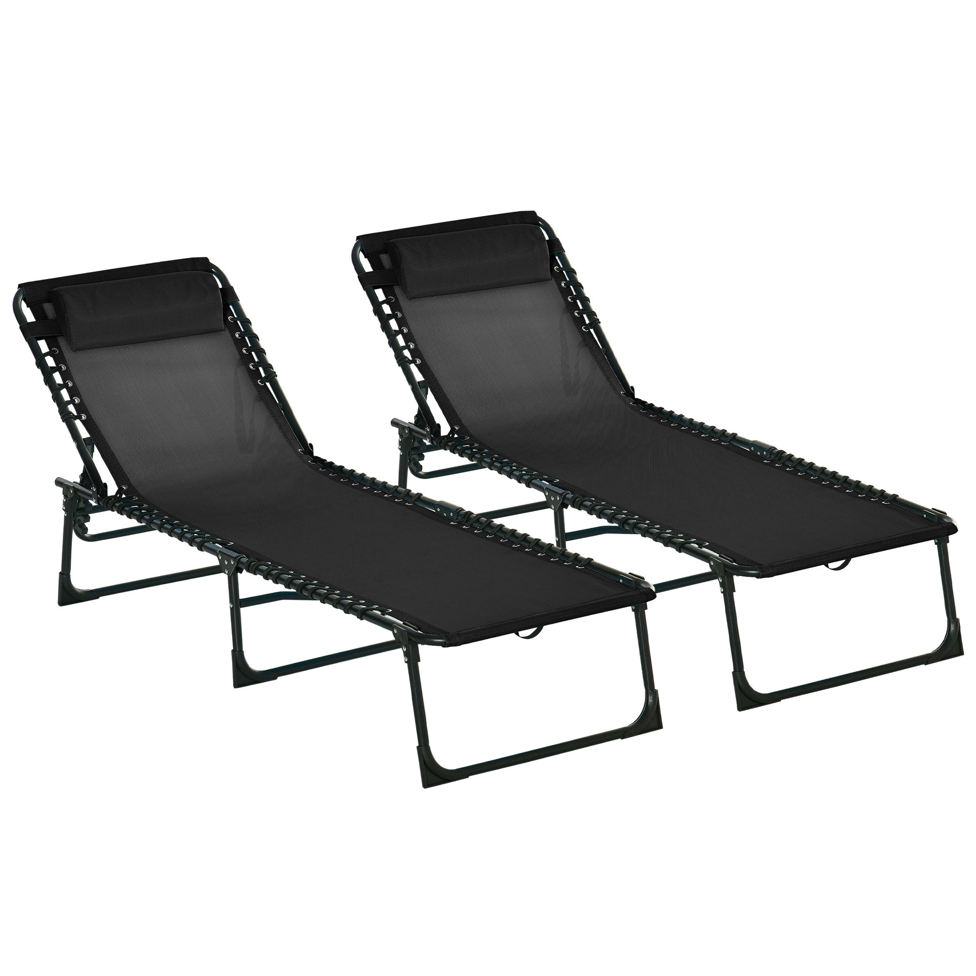 Outsunny Conjunto de 2 Tumbonas Plegables Tumbonas de Jardín Reclinables con Respaldo Ajustable en 4 Posiciones Carga 120 kg para Terraza Piscina Playa 197x58x30 cm Negro