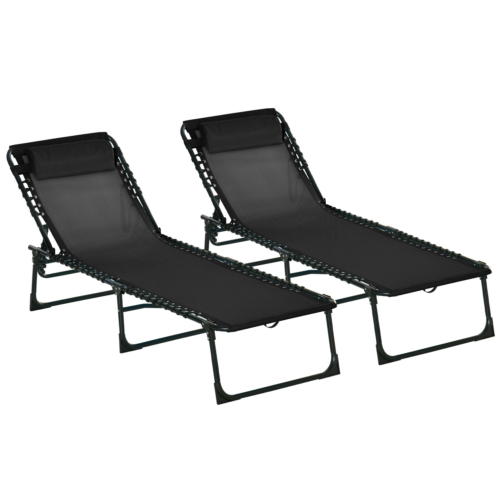 Outsunny Conjunto de 2 Tumbonas Plegables Tumbonas de Jardín Reclinables con Respaldo Ajustable en 4 Posiciones Carga 120 kg para Terraza Piscina Playa 197x58x30 cm Negro