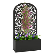 Outsunny Jardinera Exterior Grande de Metal, Jardinera con Pantalla de Privacidad Curva de Hojas Decorativas, Macetero de Pared o Independiente para Plantas Trepadoras, Patio, 61x23x113 cm, Negro