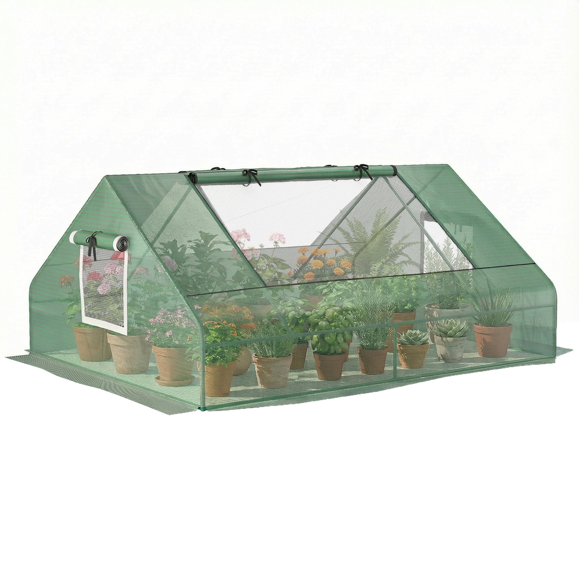 Outsunny Invernadero de Exterior, 180x140x80 cm, Invernadero Pequeño con 4 Ventanas Enrollables de Malla, Marco de Acero y Cubierta PE 140g/㎡ Anti-UV para Jardin, Cultivos, Plantas, Verde