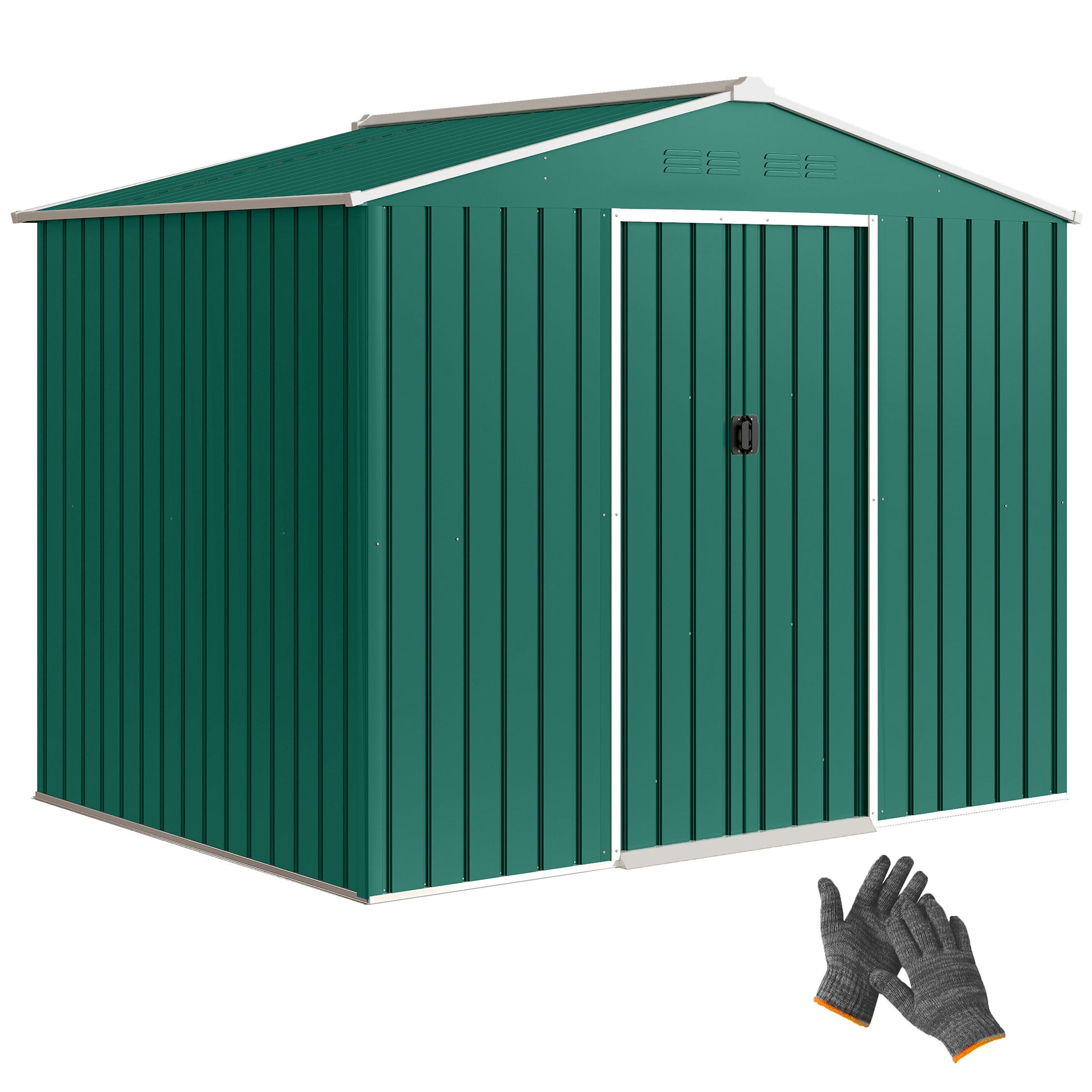 Outsunny Caseta de Jardín Exterior 3,6 m², 236x171x191 cm, Cobertizo de Jardín Exterior Metálico con Puertas Correderas y Ranuras de Ventilación, para Almacenamiento de Herramientas, Verde