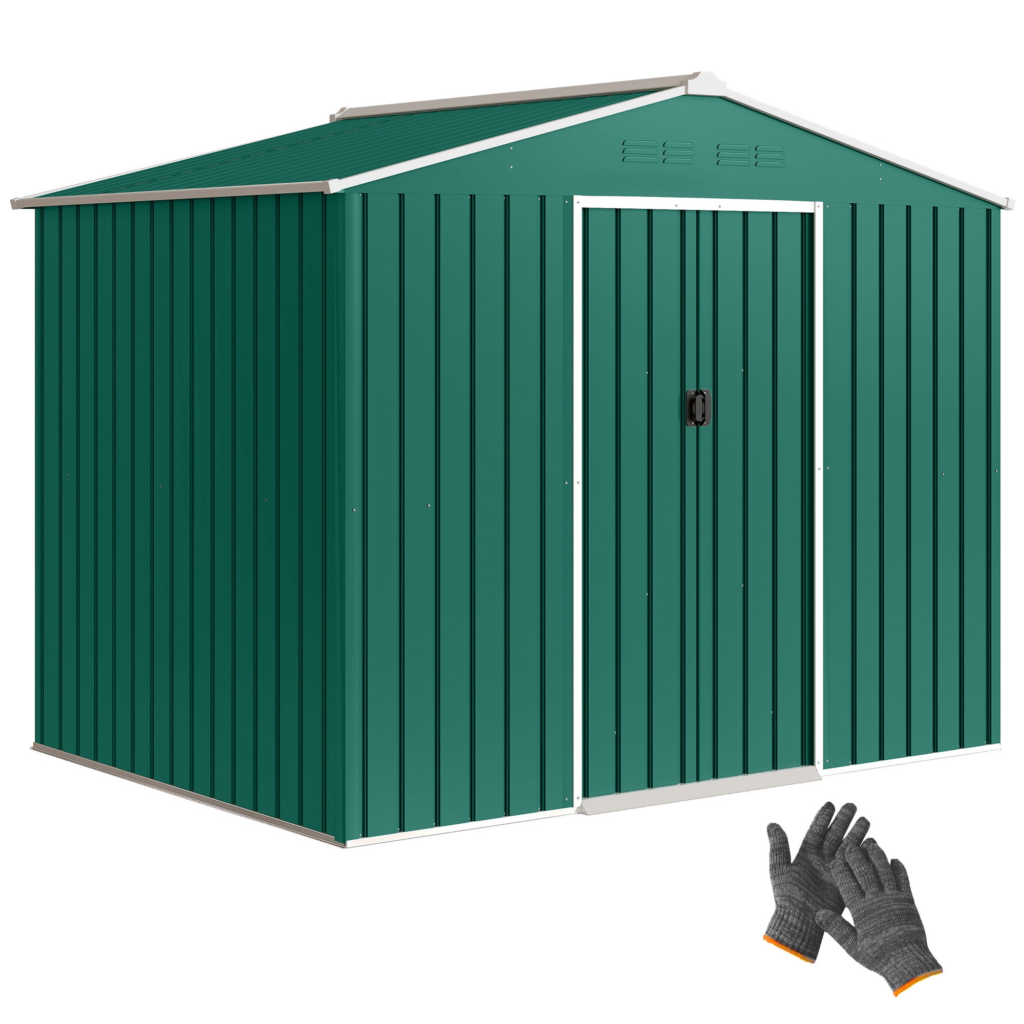 Outsunny Caseta de Jardín Exterior 3,6 m², 236x171x191 cm, Cobertizo de Jardín Exterior Metálico con Puertas Correderas y Ranuras de Ventilación, para Almacenamiento de Herramientas, Verde