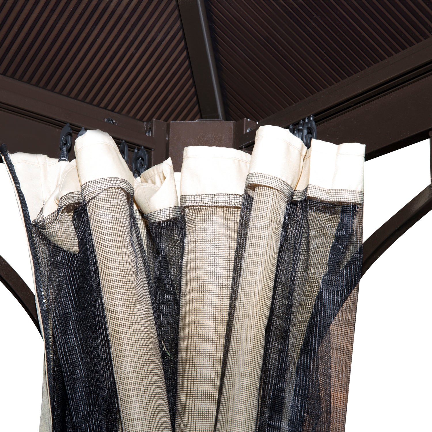 Outsunny Cenador para Jardín 3x3 m Alumnio Pabellón para Exterior con Techo de Policarbonato Anti-UV y 4 Mosquiteras Laterales con Cremalleras para Fiestas Eventos Beige