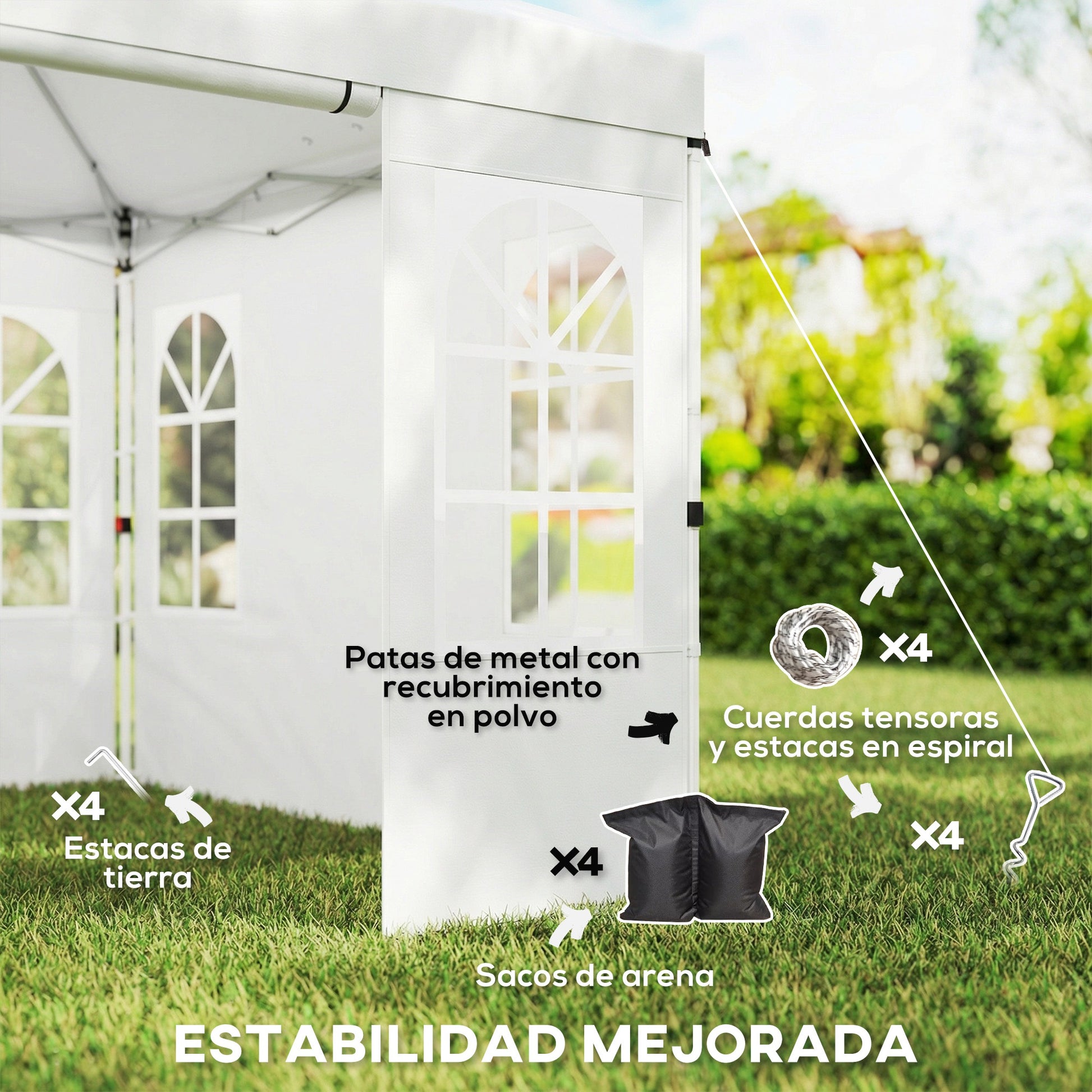 Outsunny Carpa Plegable 3x3 m, Pop-up, con 4 Laterales Extraíbles, Cenador de Jardín con UPF50+, Bloqueo Central, Altura Ajustable, Bolsa de Transporte, Sacos Arena, Gazebo para Exterior, Blanco