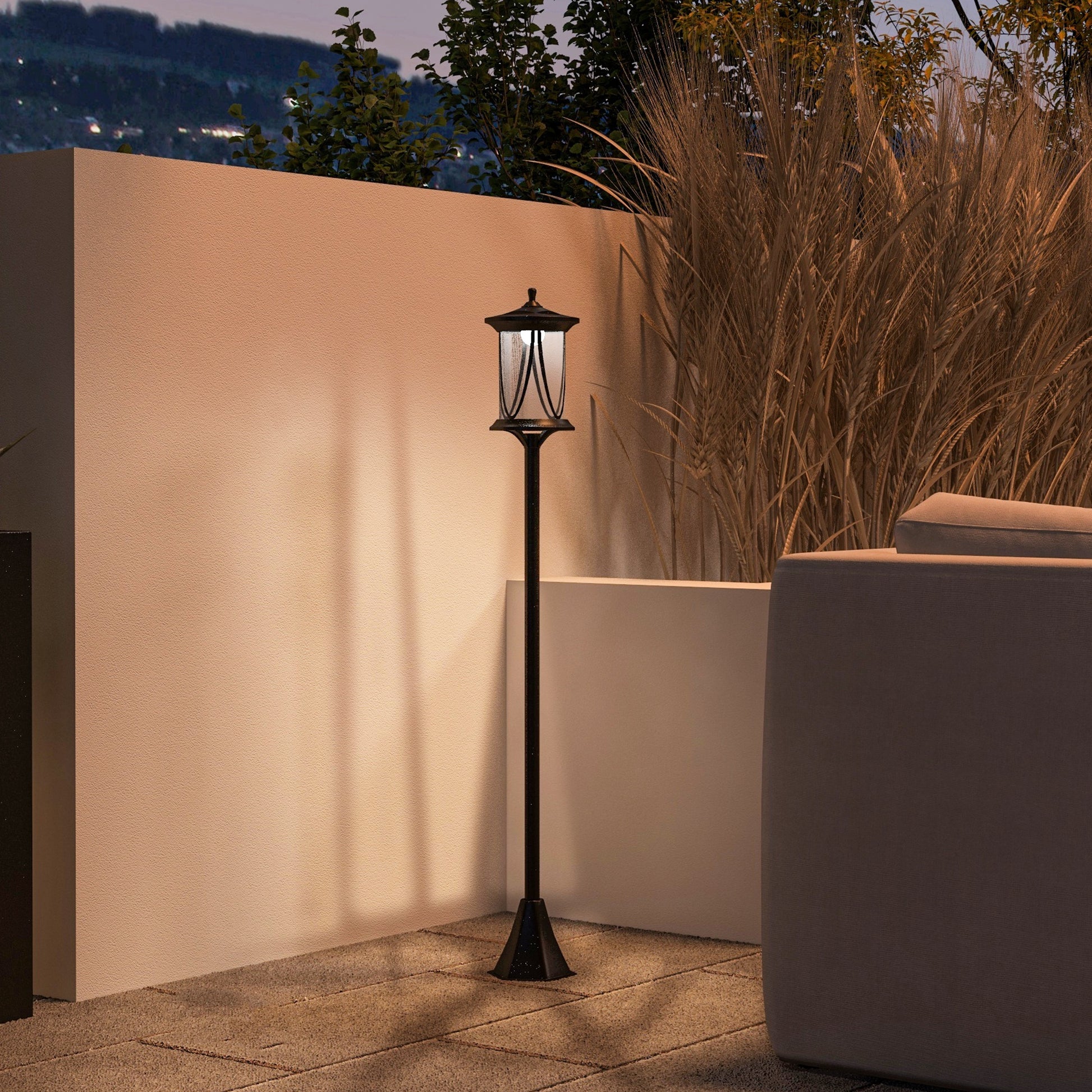 Outsunny Pack de 2 Farolas Solares Luces Solares de Exterior con Panel Solar Encendido y Apagado Automático IP44 para Terraza Patio 17x17x127 cm Negro